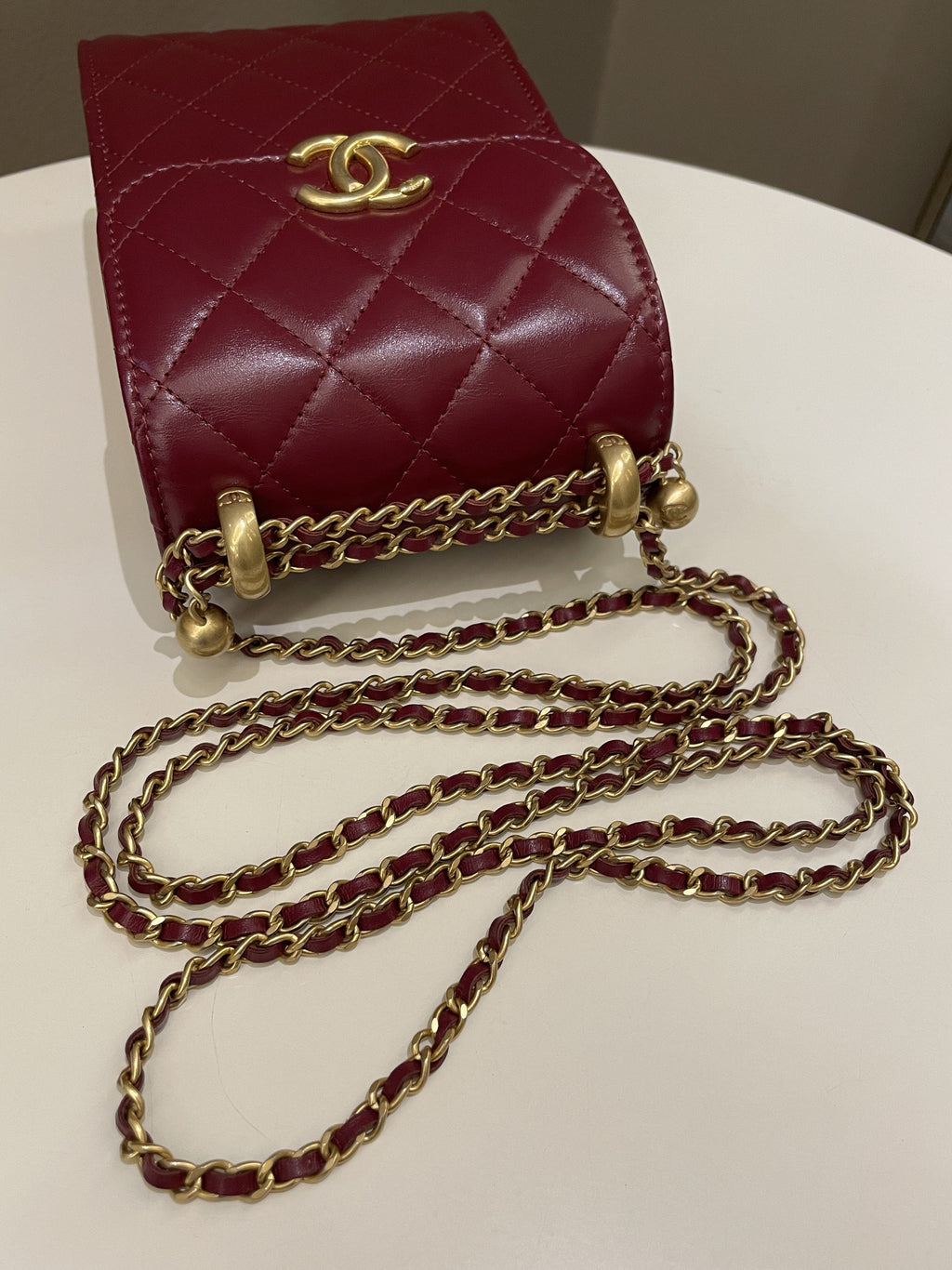 Chanel Quilted Perfect Fit Phone Holder  Burgundy Calfskin