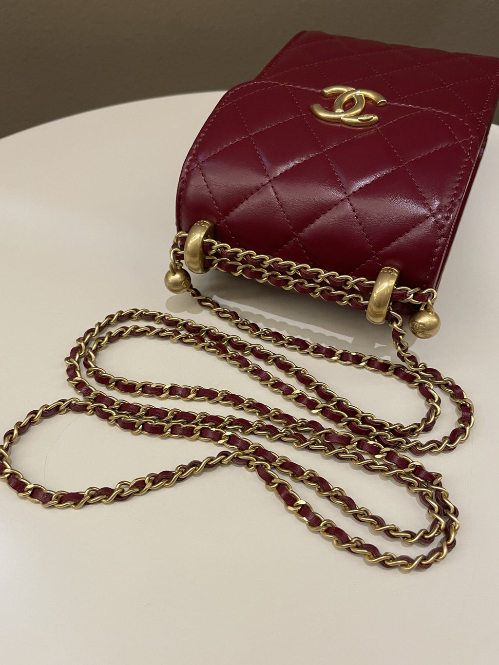Chanel Quilted Perfect Fit Phone Holder  Burgundy Calfskin