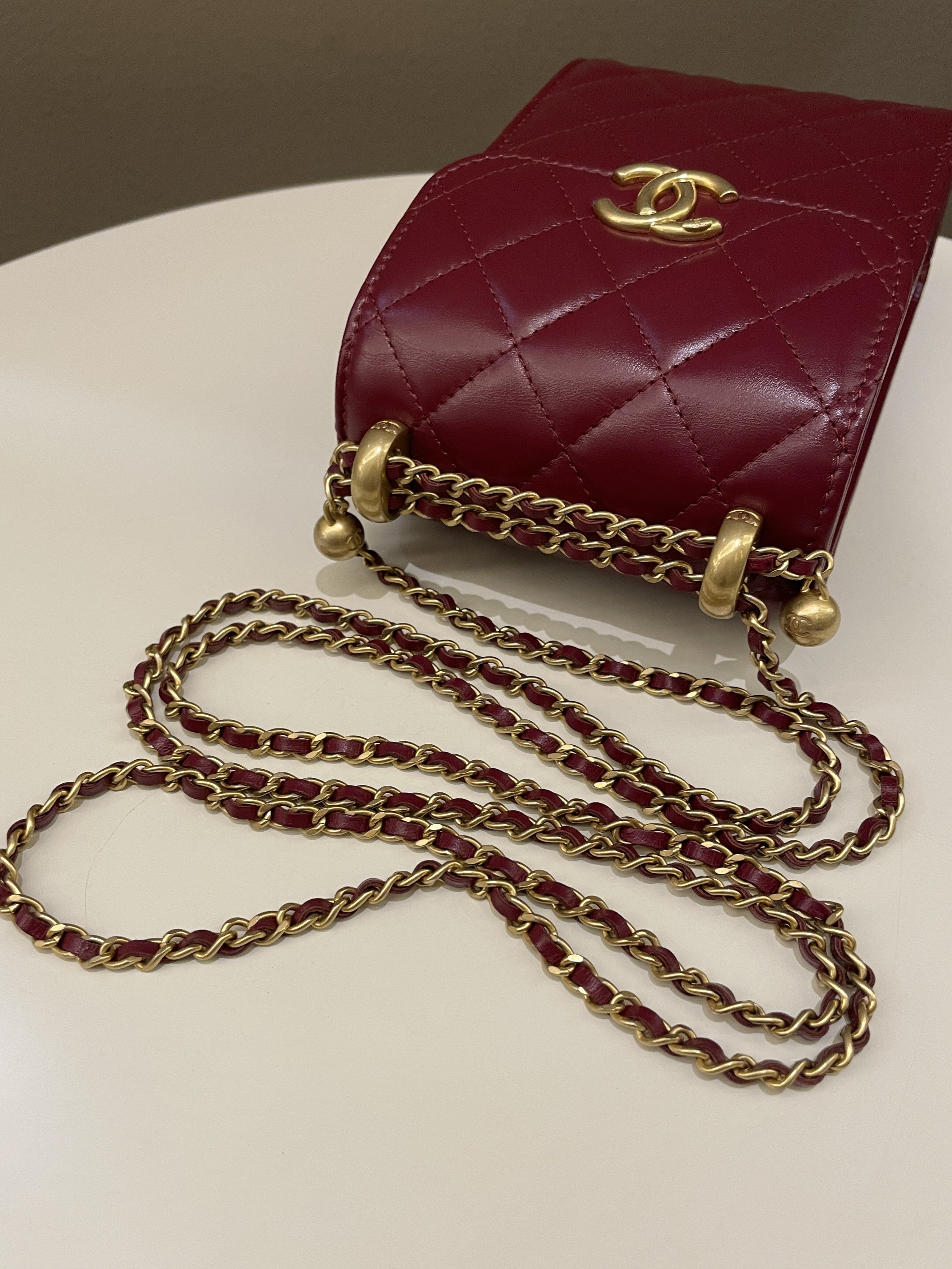 Chanel Quilted Perfect Fit Phone Holder  Burgundy Calfskin