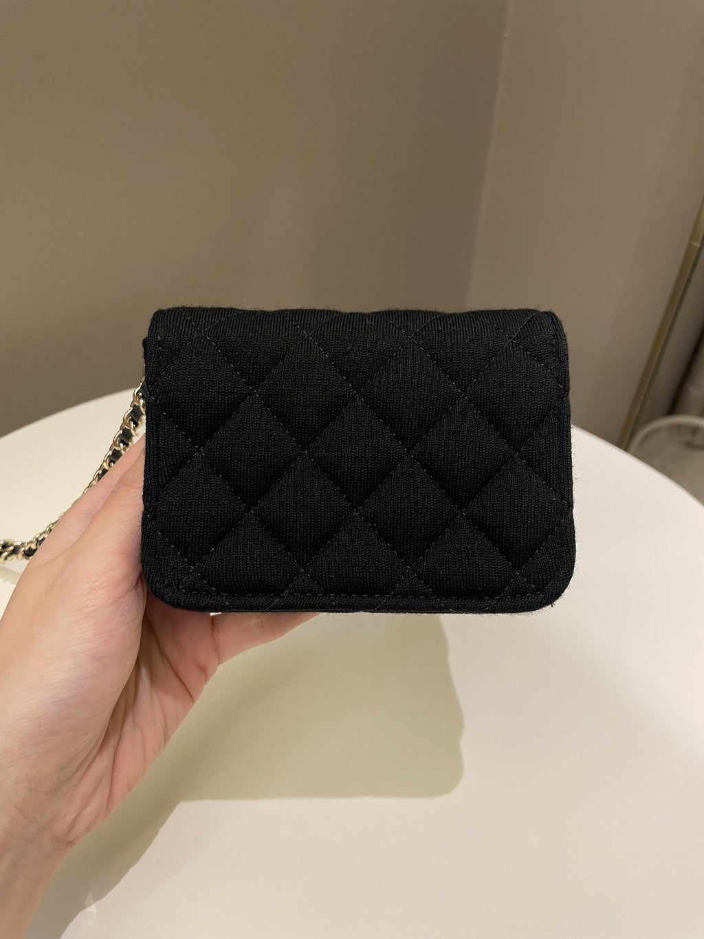 Chanel 23C Quilted VIP Clutch On Chain Black Jersey/ Red Interior