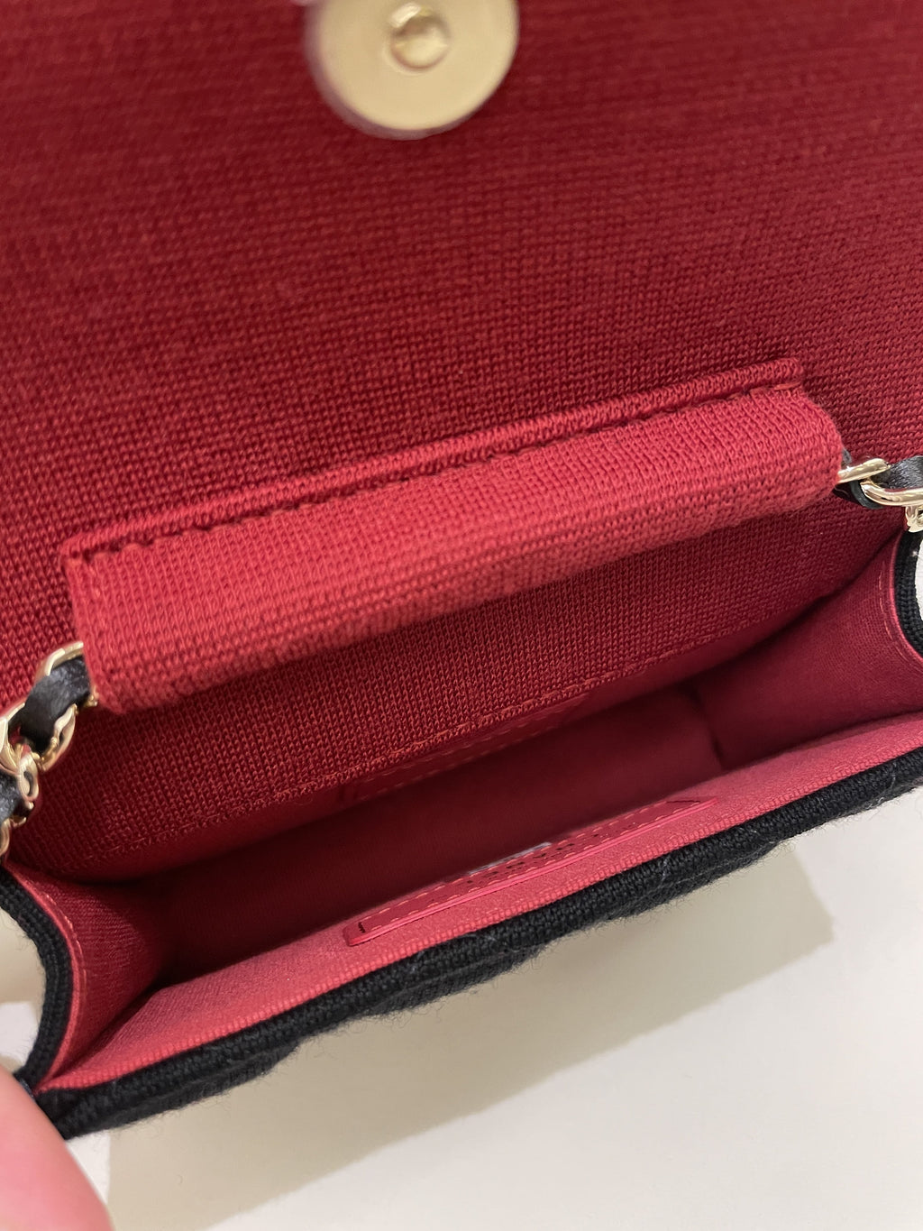 Chanel 23C Quilted VIP Clutch On Chain Black Jersey/ Red Interior