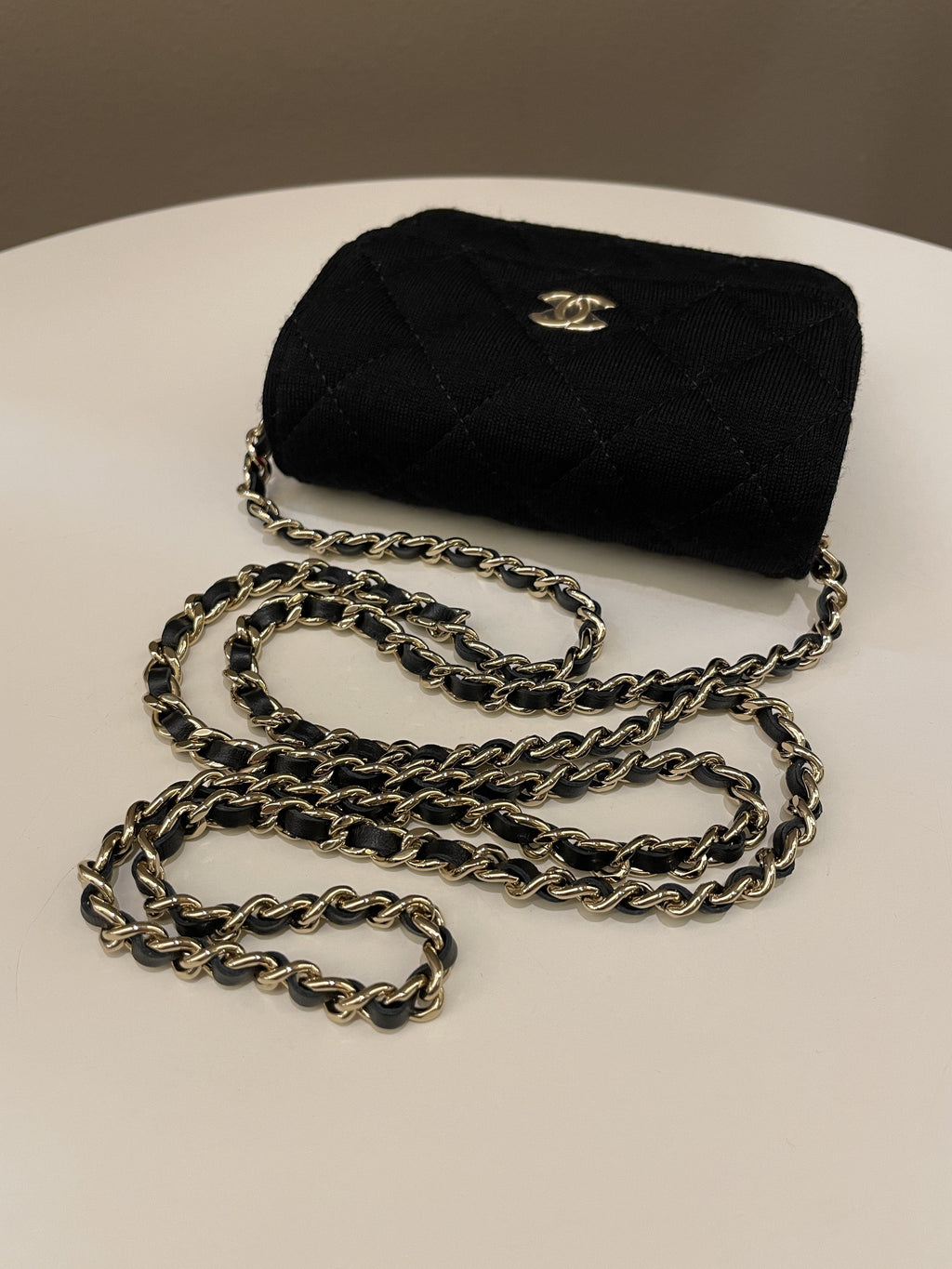 Chanel 23C Quilted VIP Clutch On Chain Black Jersey/ Red Interior