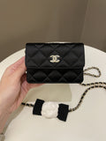 Chanel Camellia Bow VIP Clutch On Chain Black Satin
