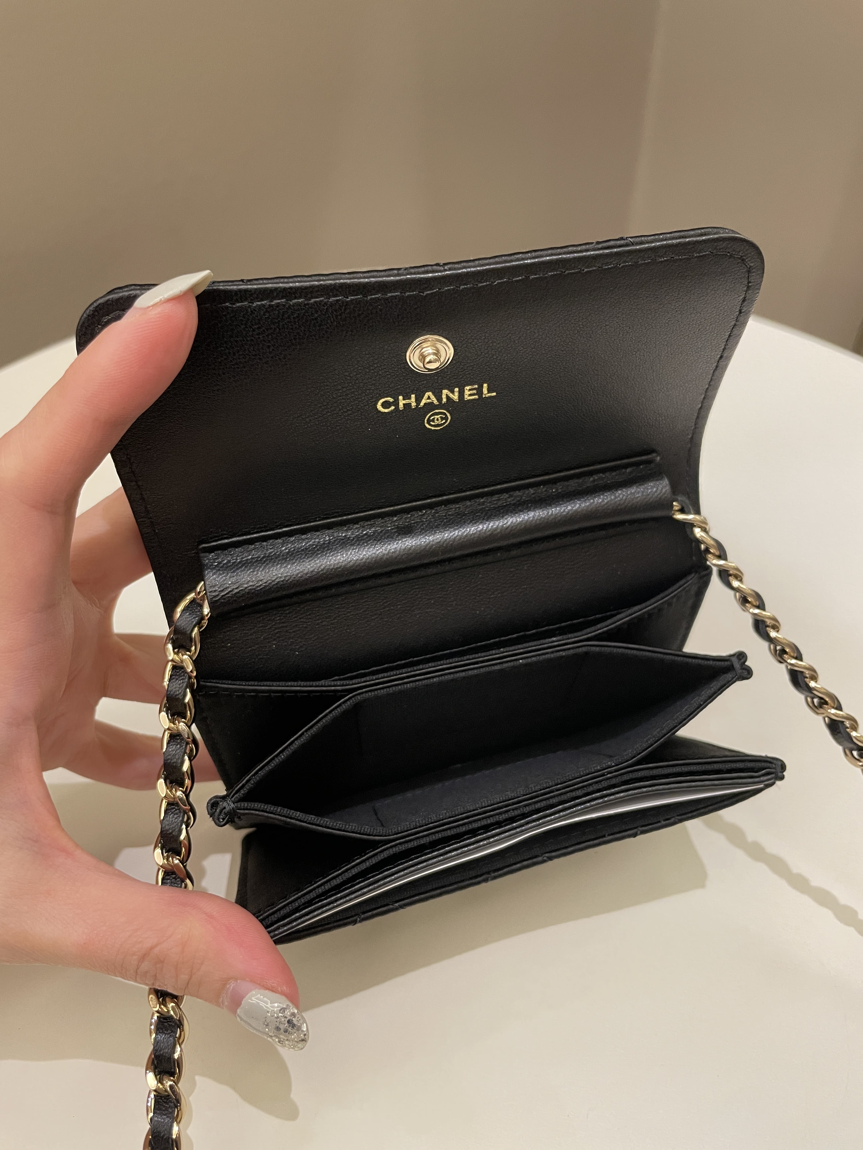 Chanel Camellia Bow VIP Clutch On Chain Black Satin