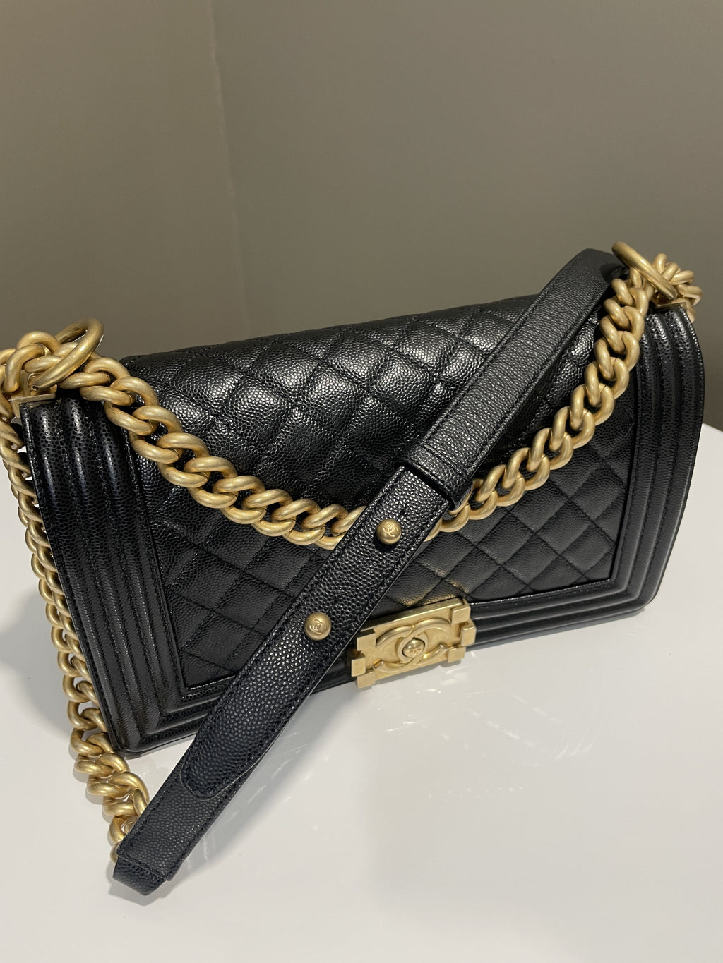 Chanel Quilted Boy Old Medium Black Caviar
