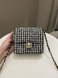 Chanel 22K Houndstooth Mini Square Black/ White Sequin Tweed