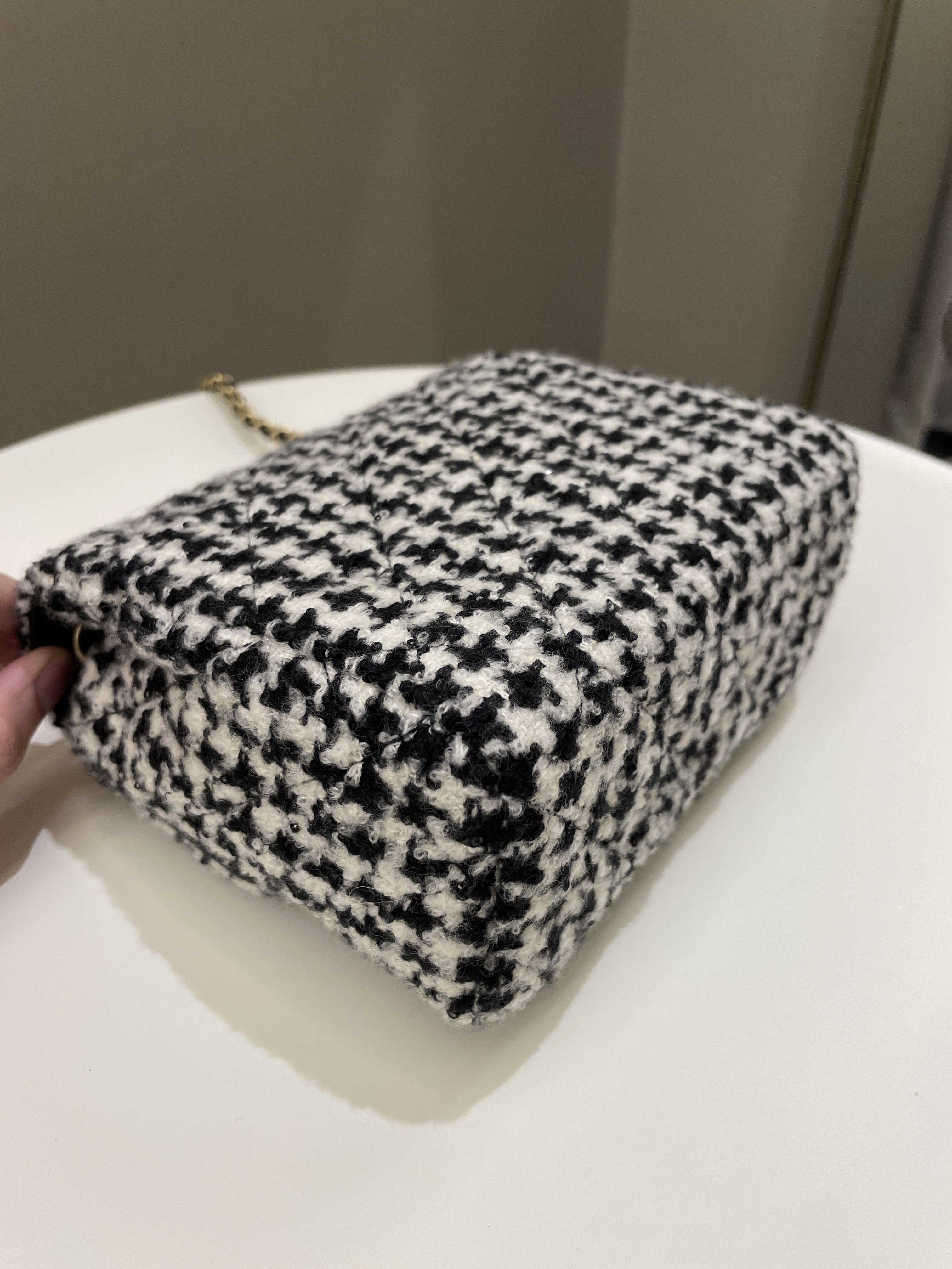 Chanel 22K Houndstooth Mini Square Black/ White Sequin Tweed