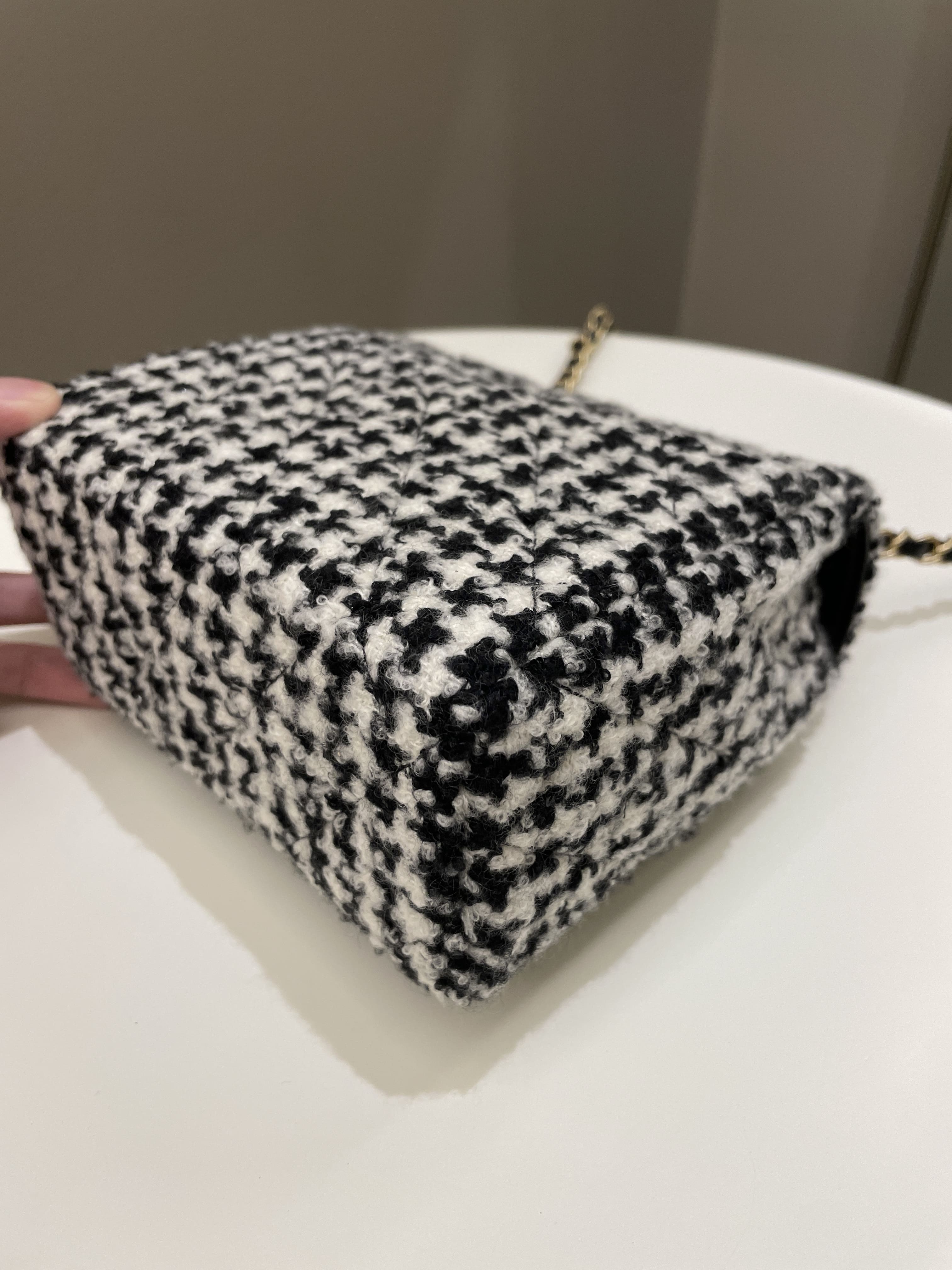 Chanel 22K Houndstooth Mini Square Black/ White Sequin Tweed