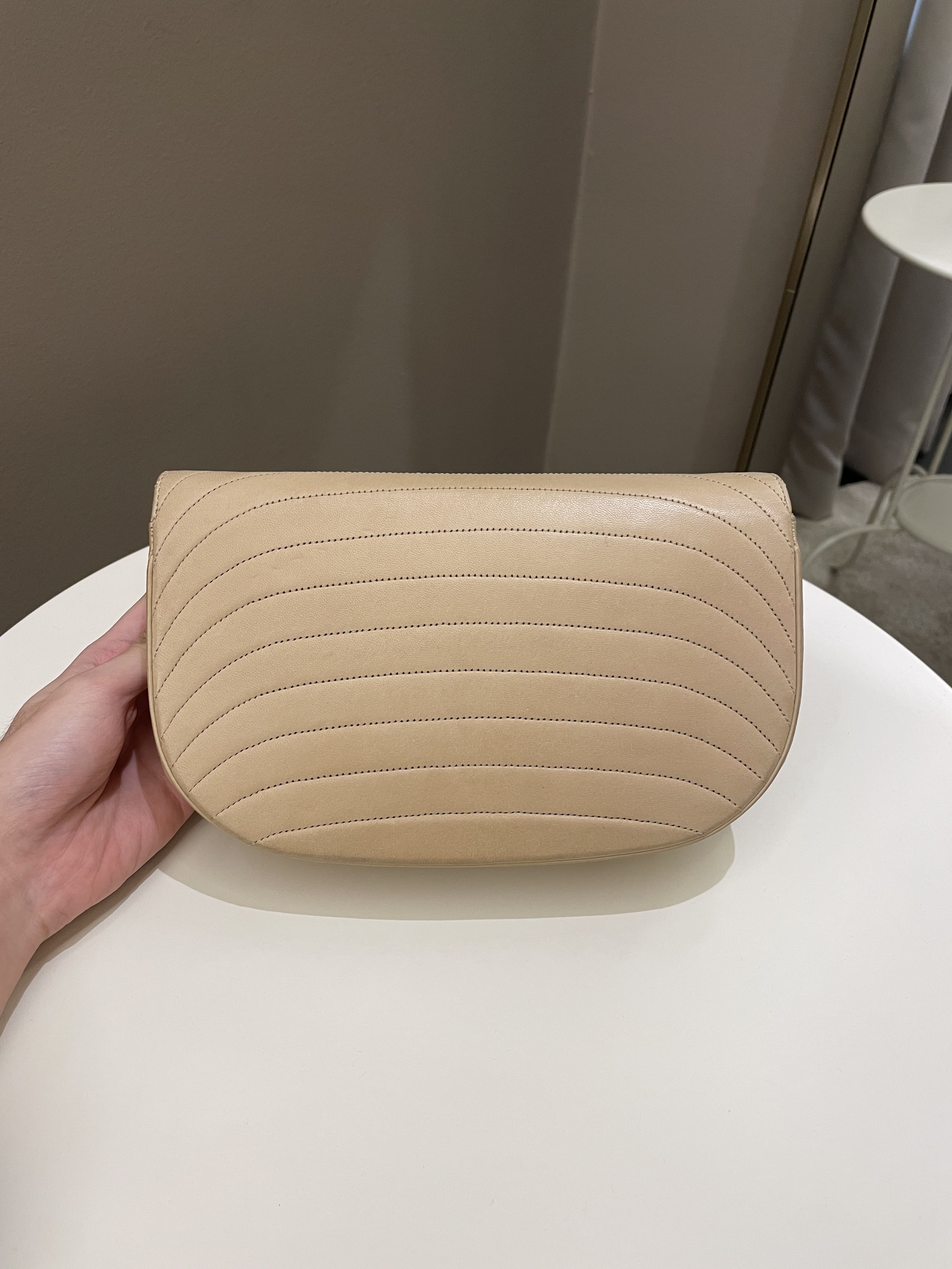 Chanel Vintage Half Moon Flap Bag Beige Lambskin