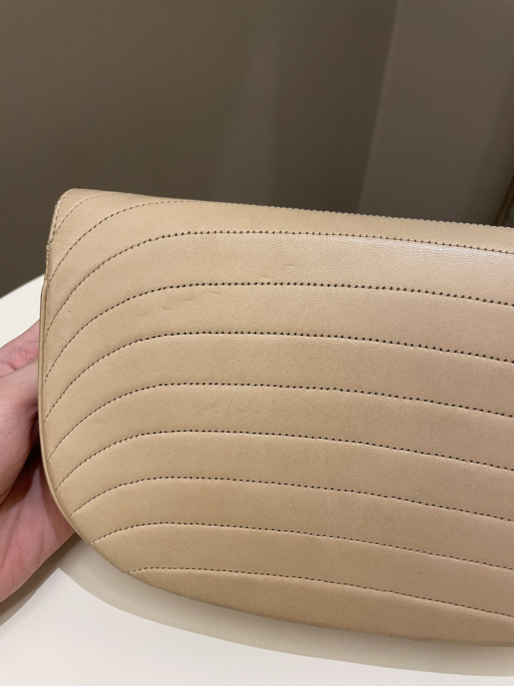 Chanel Vintage Half Moon Flap Bag Beige Lambskin