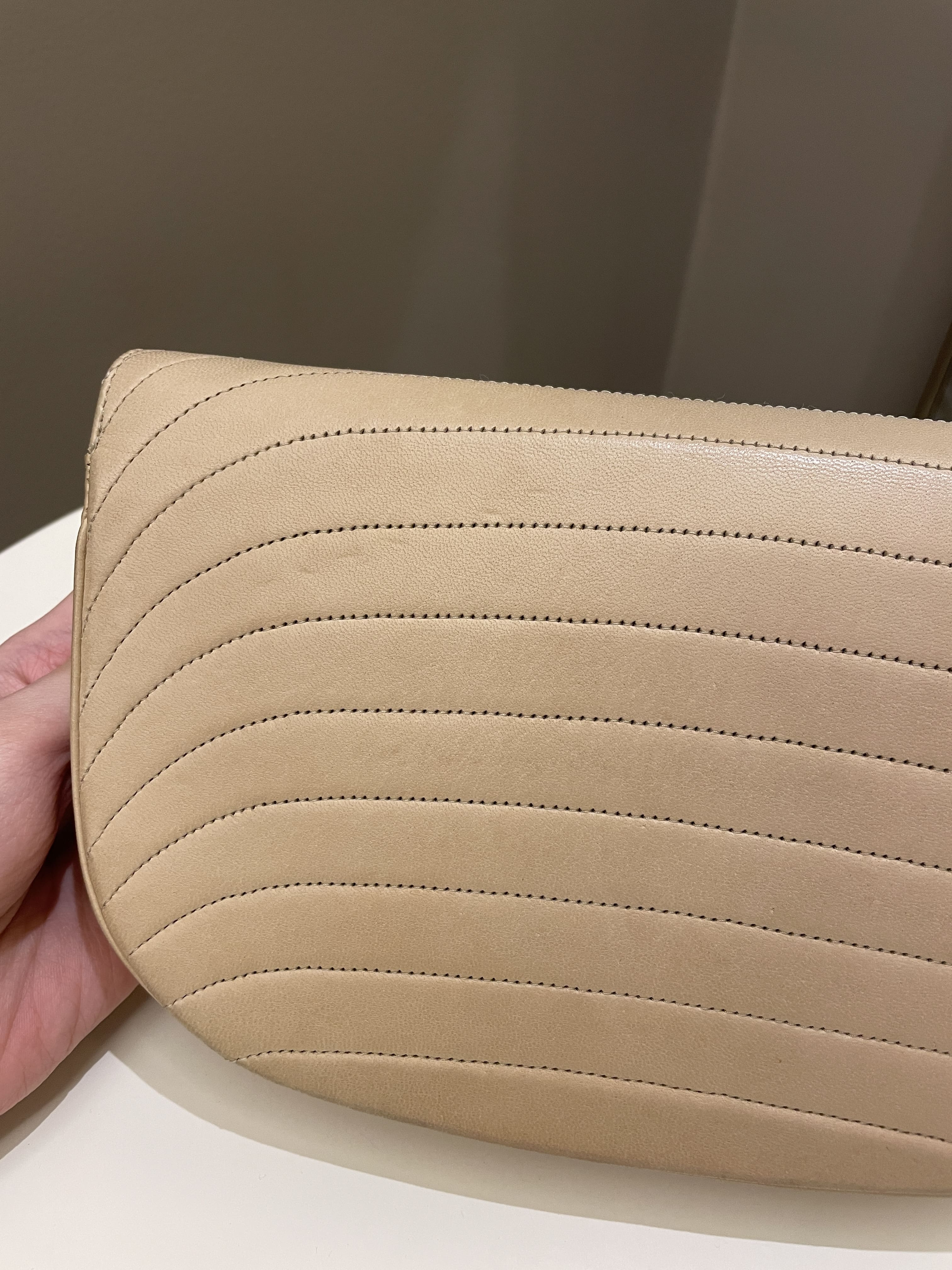 Chanel Vintage Half Moon Flap Bag Beige Lambskin