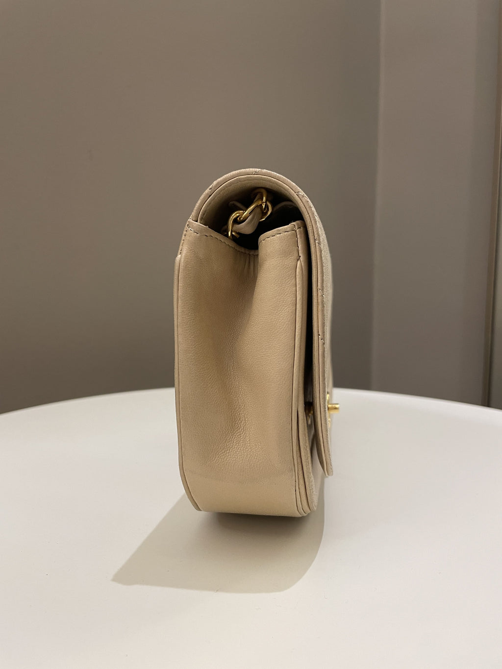 Chanel Vintage Half Moon Flap Bag Beige Lambskin