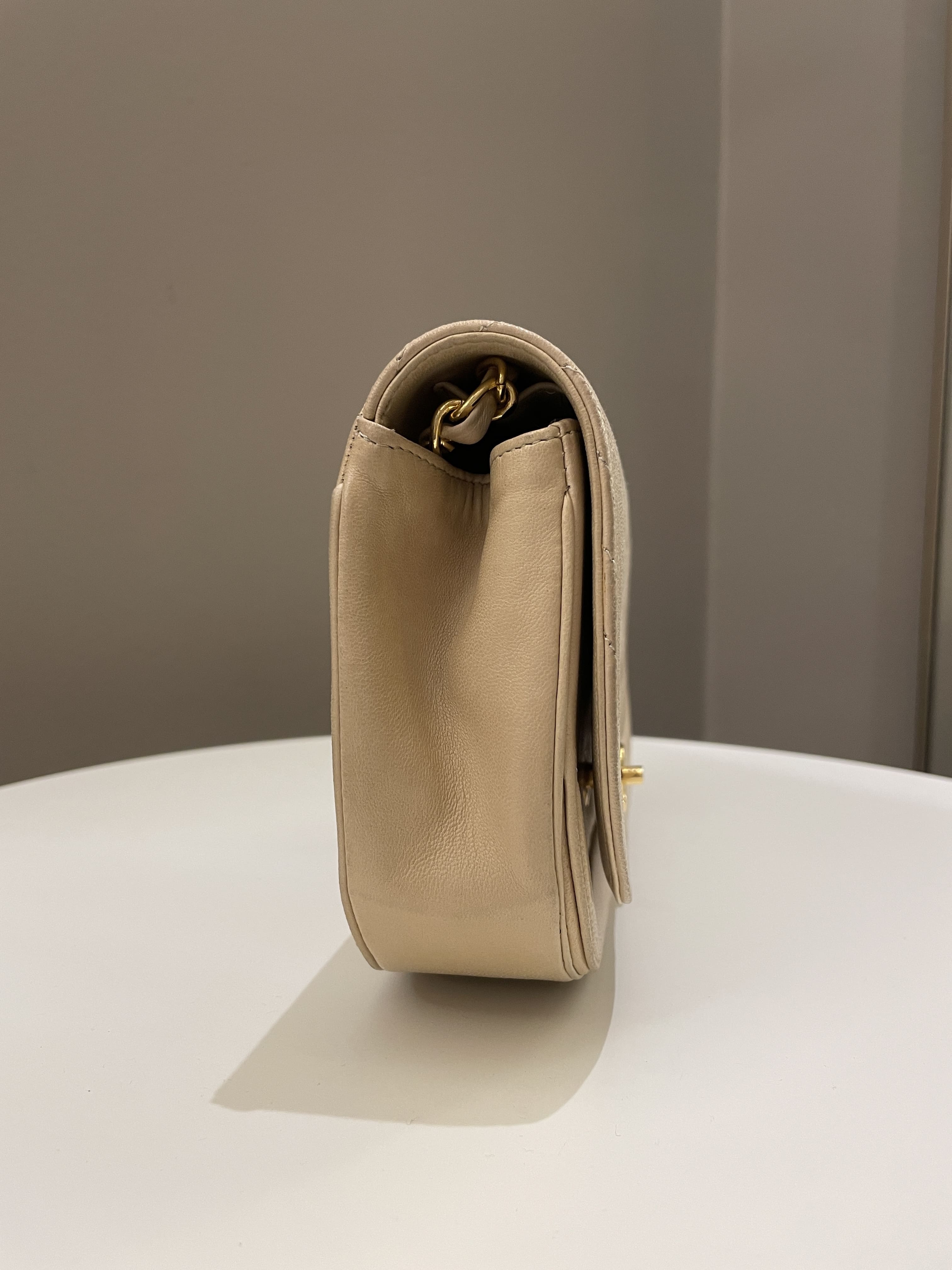 Chanel Vintage Half Moon Flap Bag Beige Lambskin