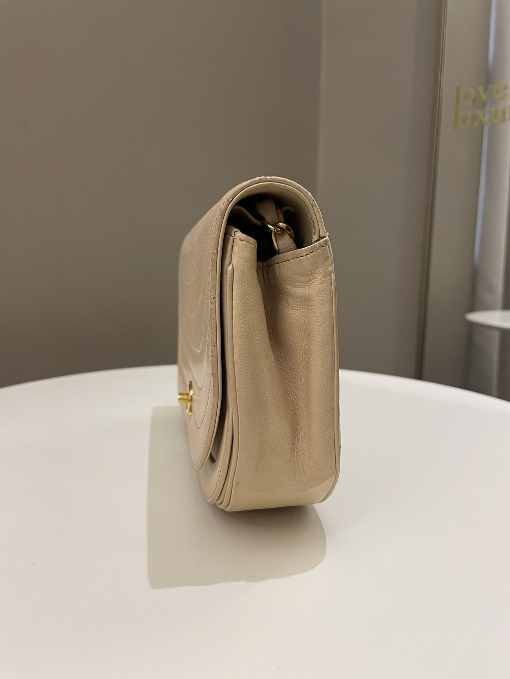 Chanel Vintage Half Moon Flap Bag Beige Lambskin