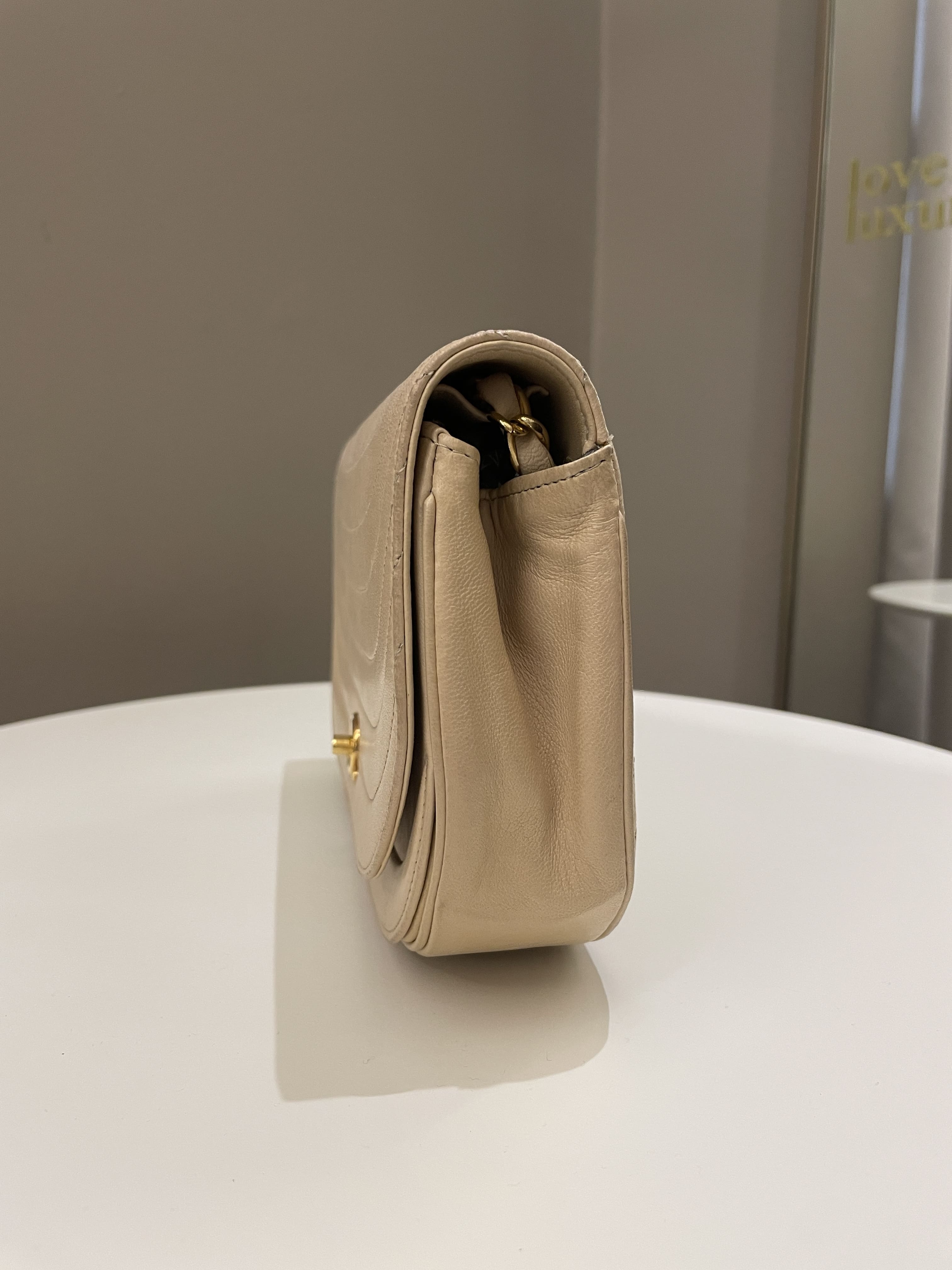 Chanel Vintage Half Moon Flap Bag Beige Lambskin