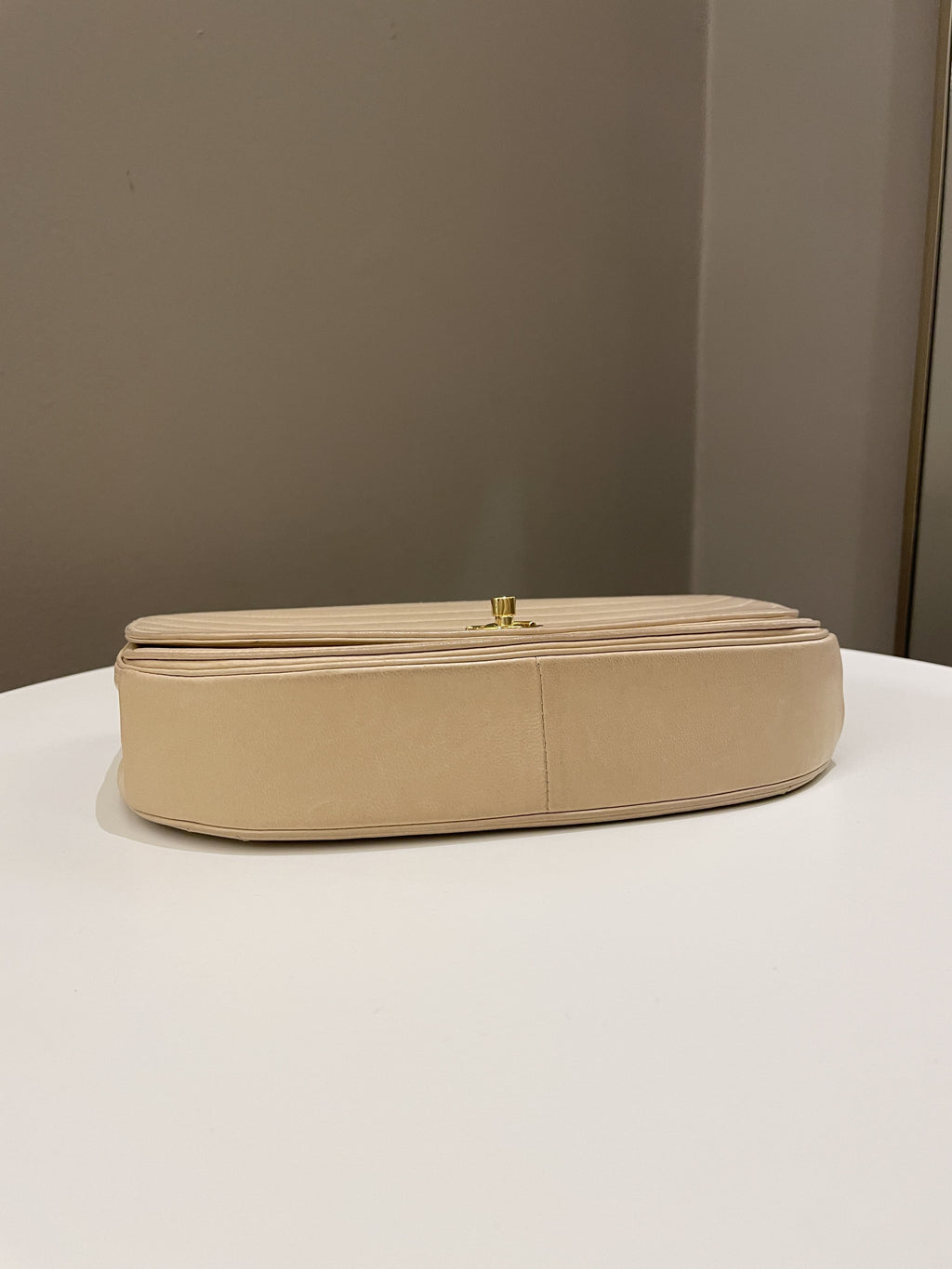 Chanel Vintage Half Moon Flap Bag Beige Lambskin