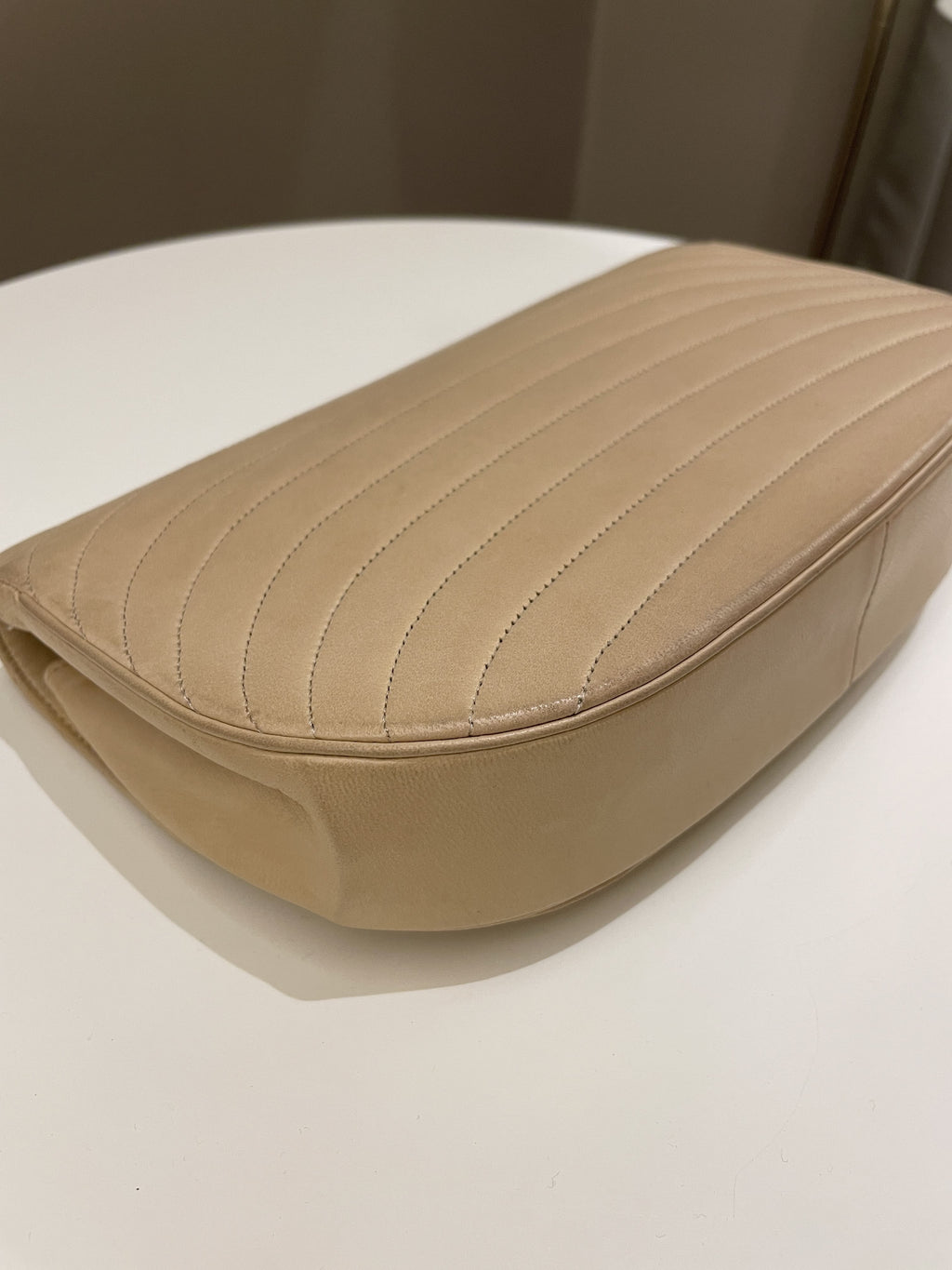 Chanel Vintage Half Moon Flap Bag Beige Lambskin
