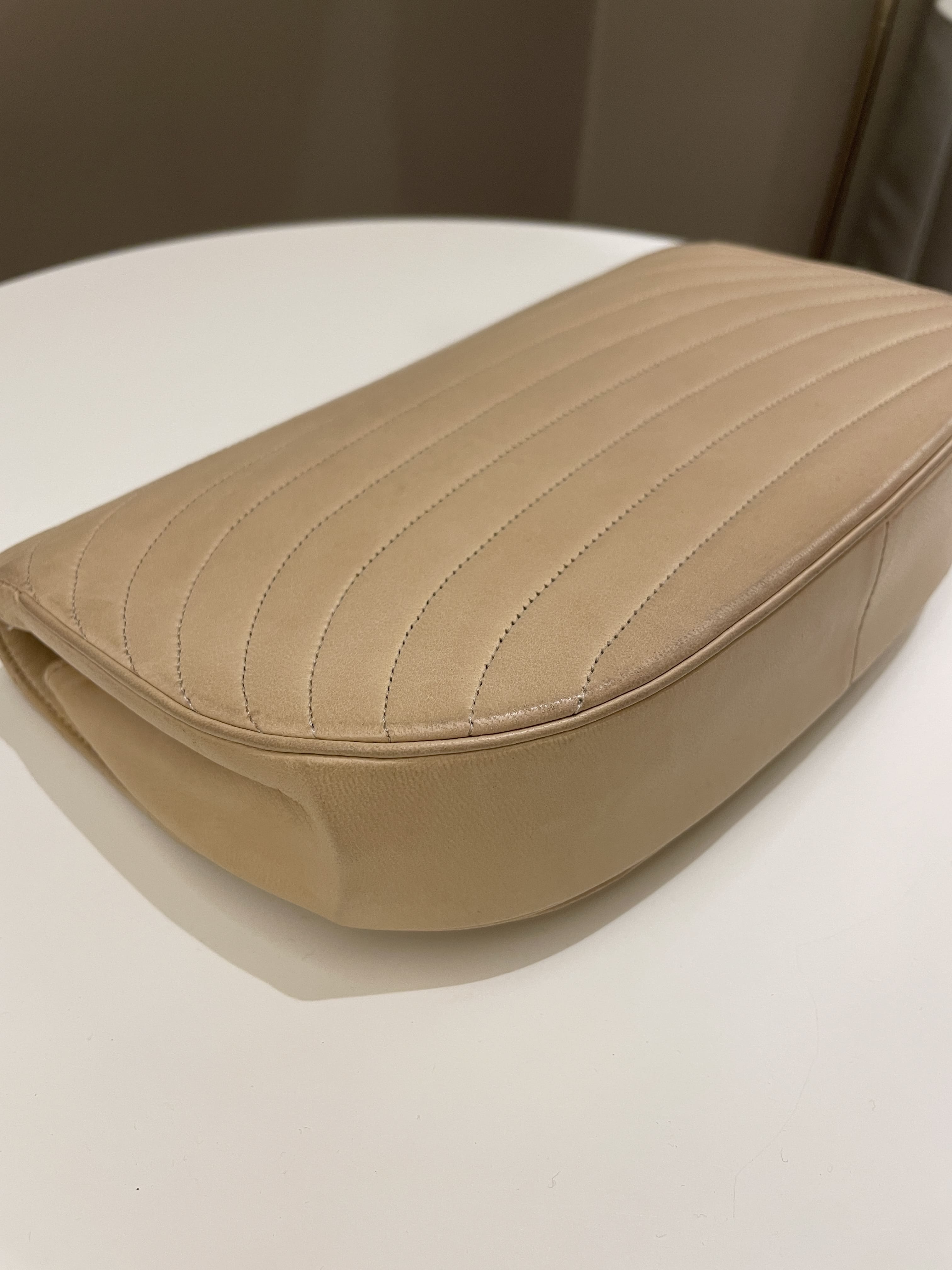 Chanel Vintage Half Moon Flap Bag Beige Lambskin