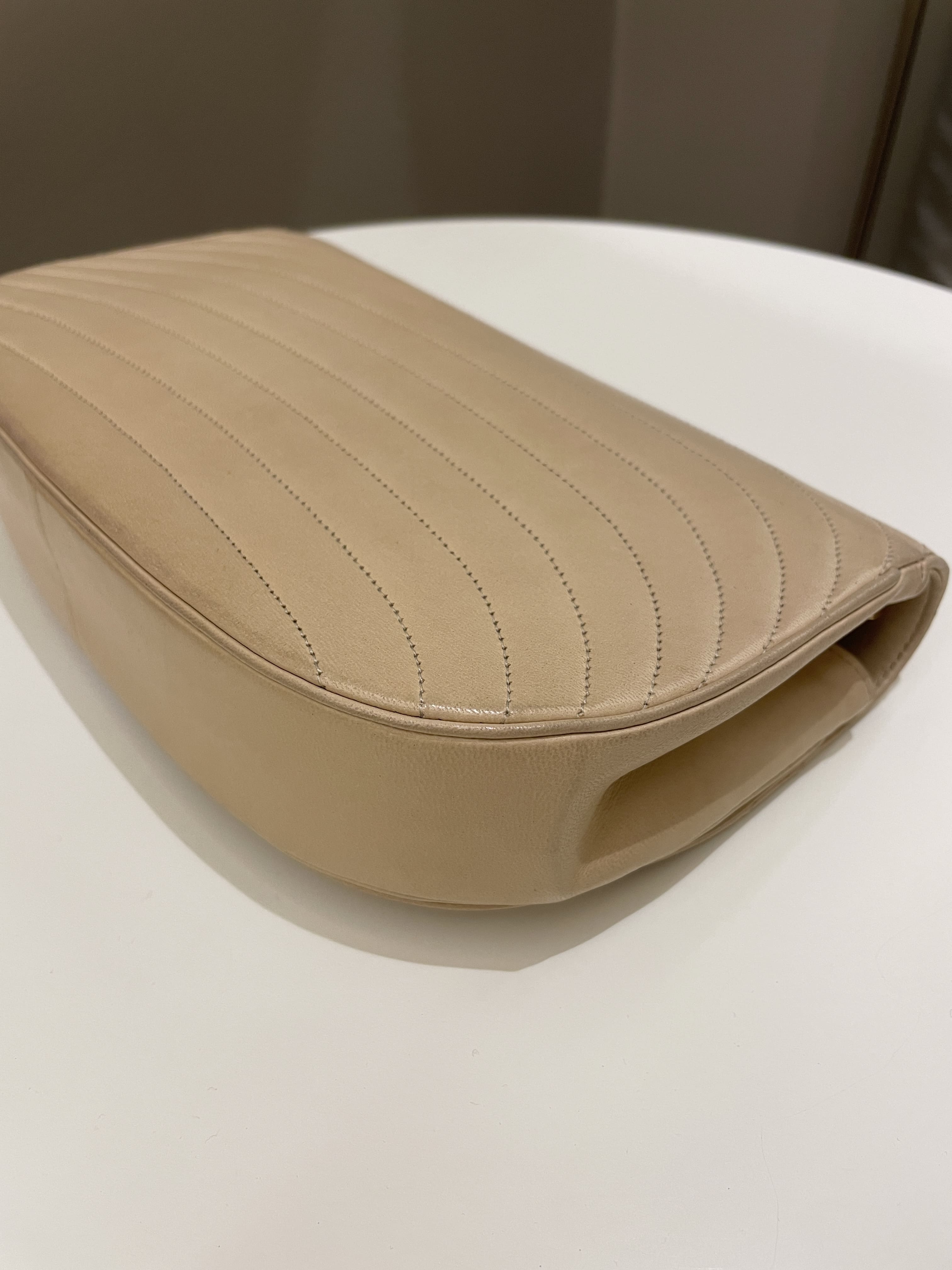 Chanel Vintage Half Moon Flap Bag Beige Lambskin