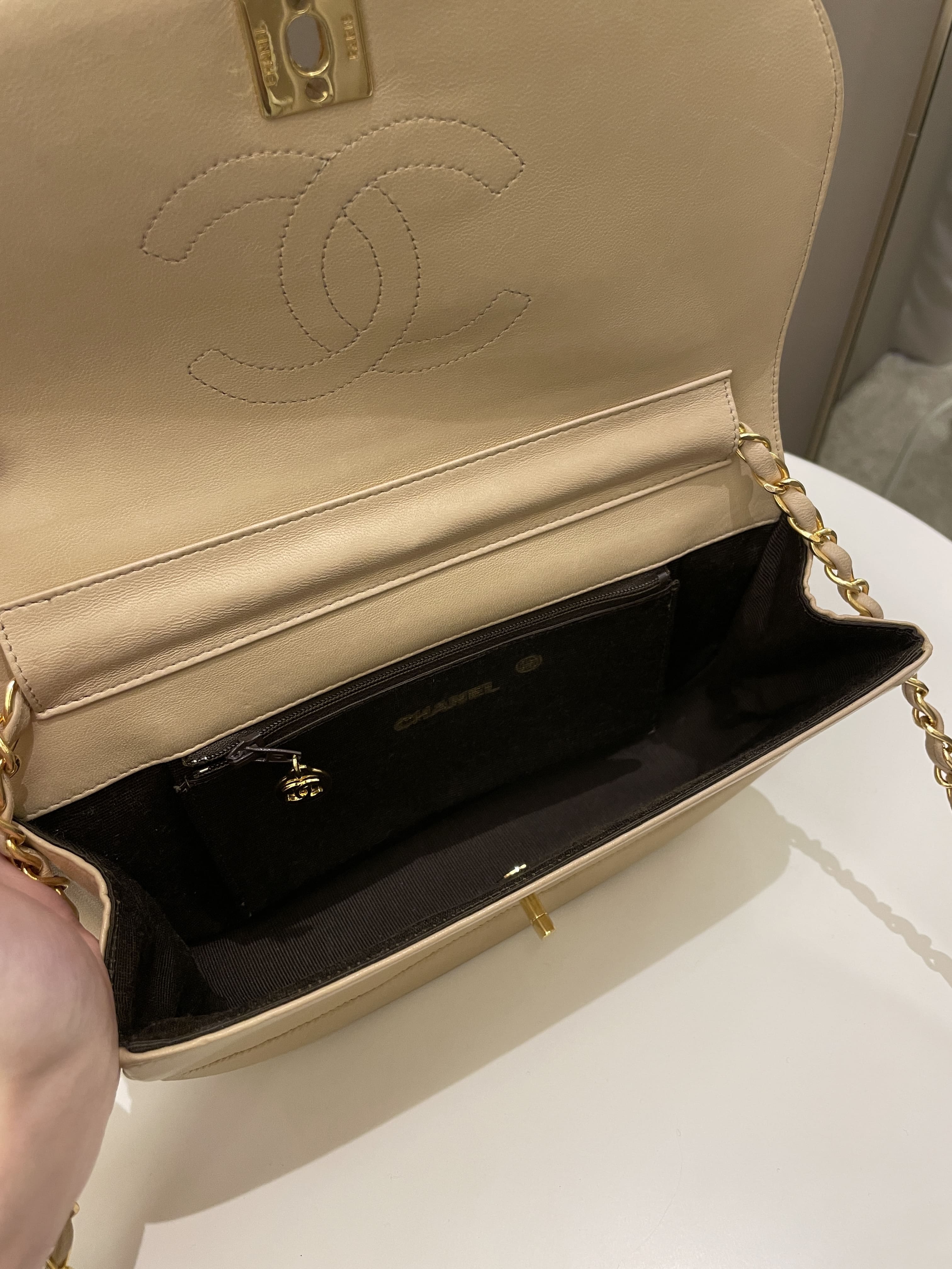 Chanel Vintage Half Moon Flap Bag Beige Lambskin