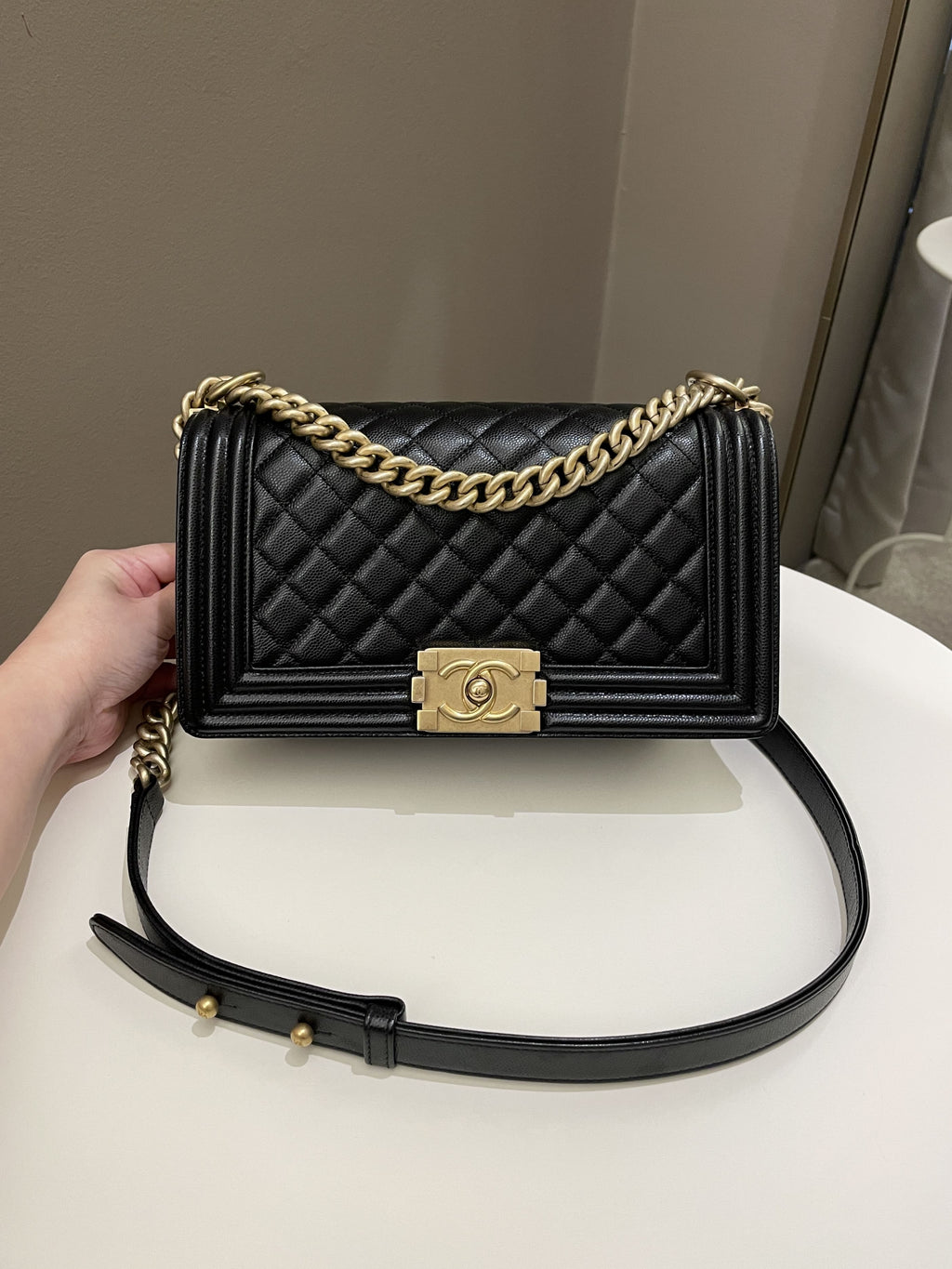 Chanel Quilted Boy Old Medium Black Caviar