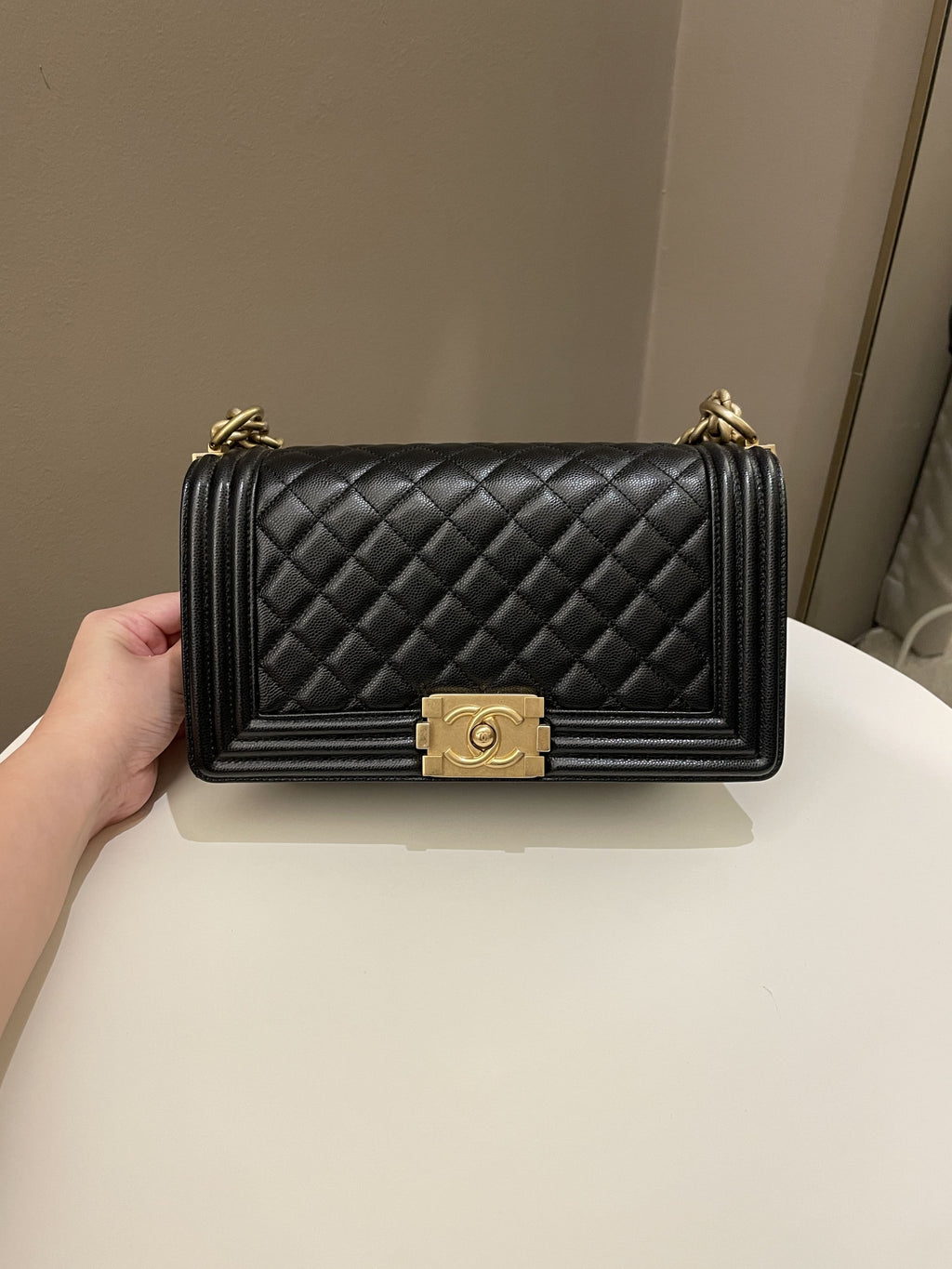 Chanel Quilted Boy Old Medium Black Caviar