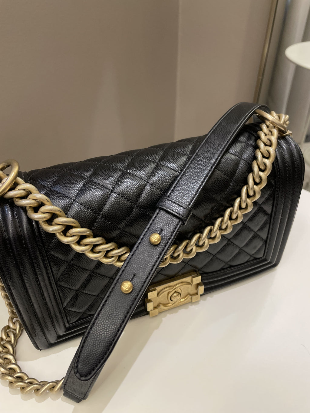 Chanel Quilted Boy Old Medium Black Caviar
