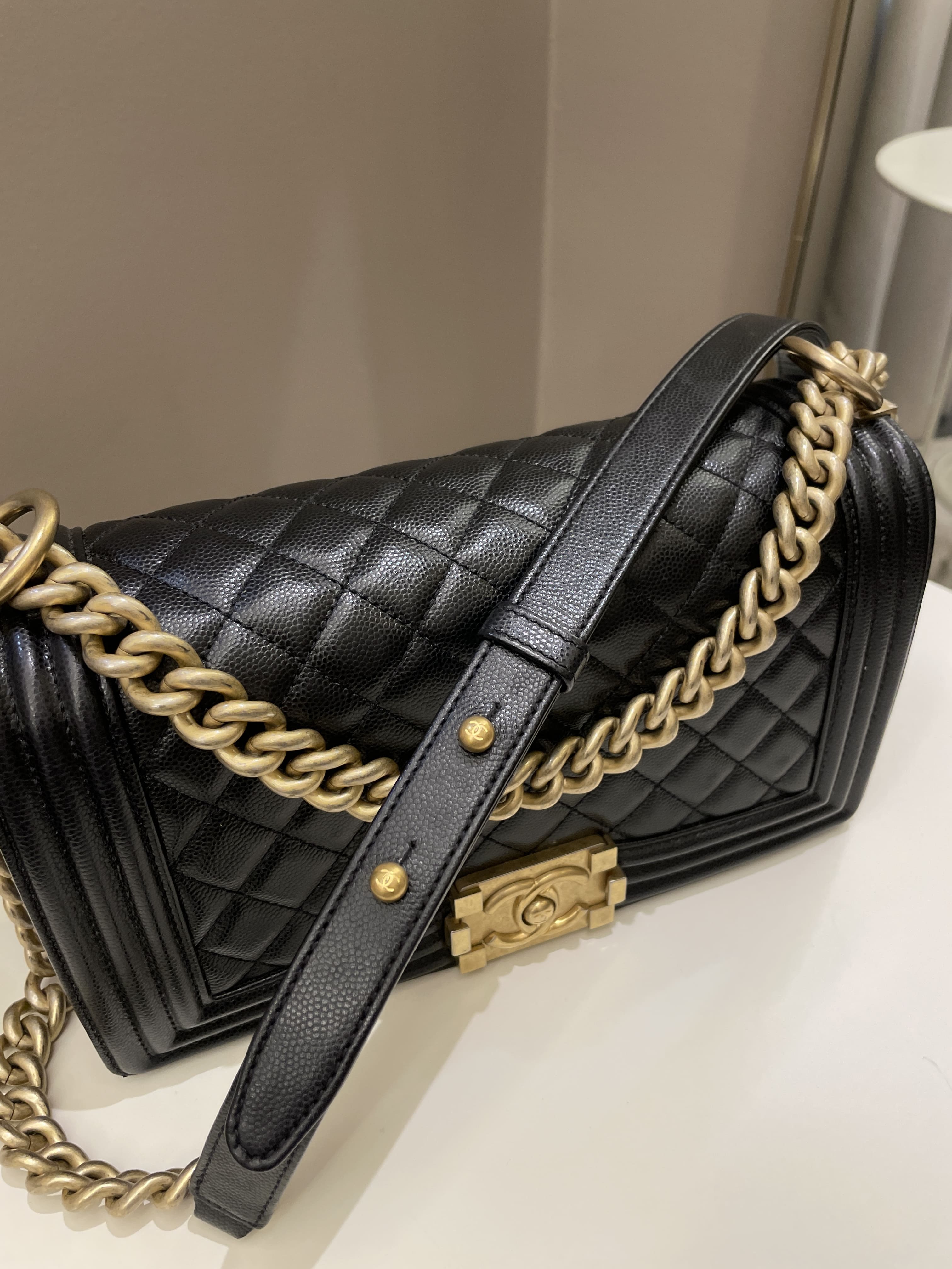 Chanel Quilted Boy Old Medium Black Caviar