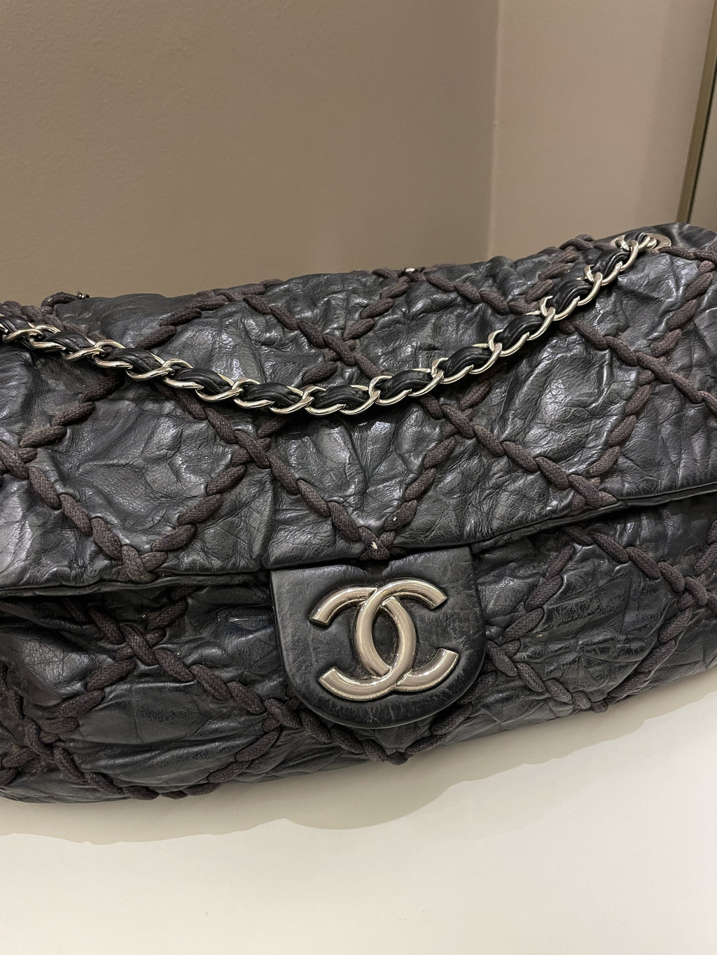 Chanel Ultra Stitch Classic Flap Black Distressed Leather