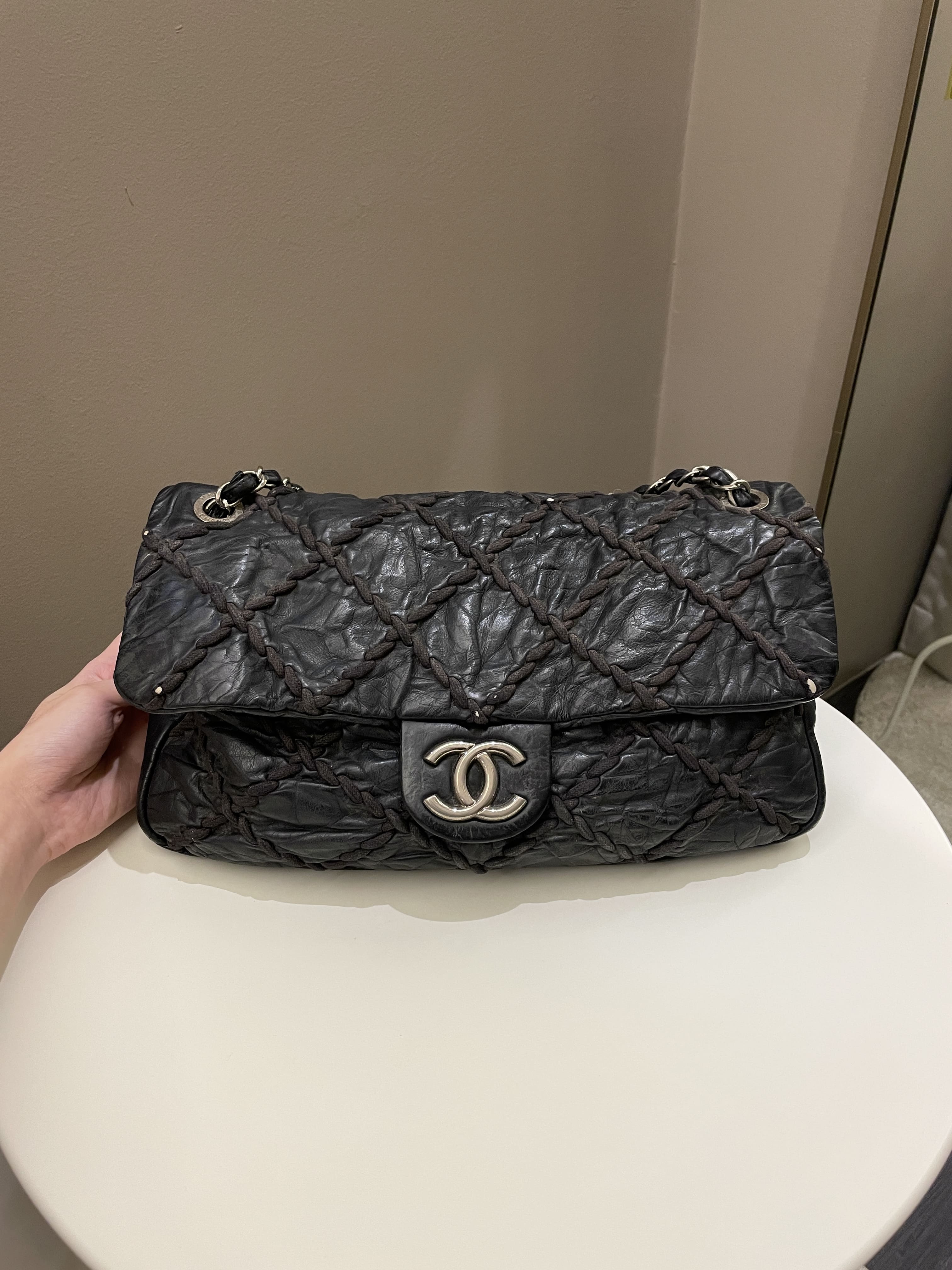 Chanel Ultra Stitch Classic Flap Black Distressed Leather