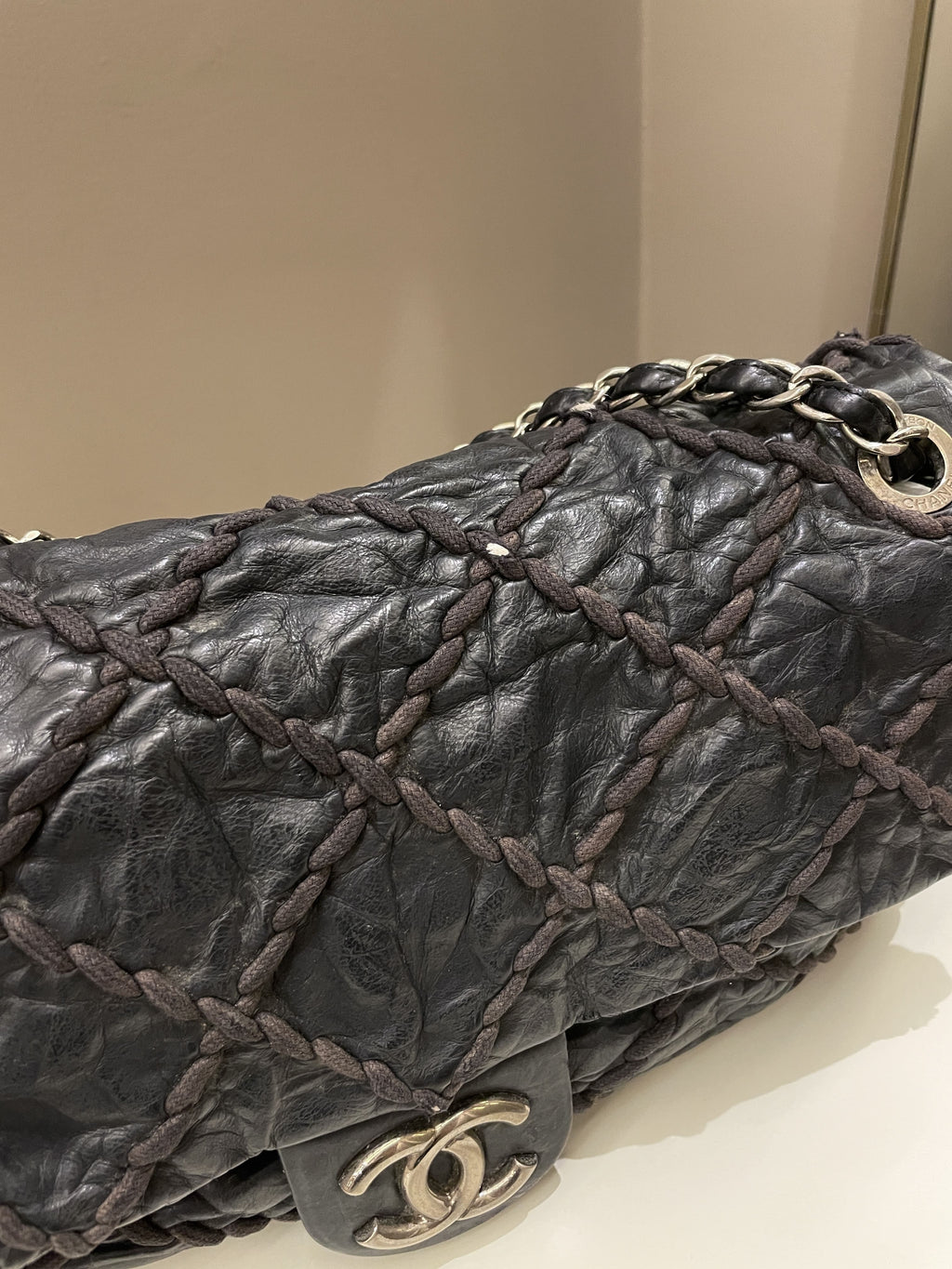 Chanel Ultra Stitch Classic Flap Black Distressed Leather