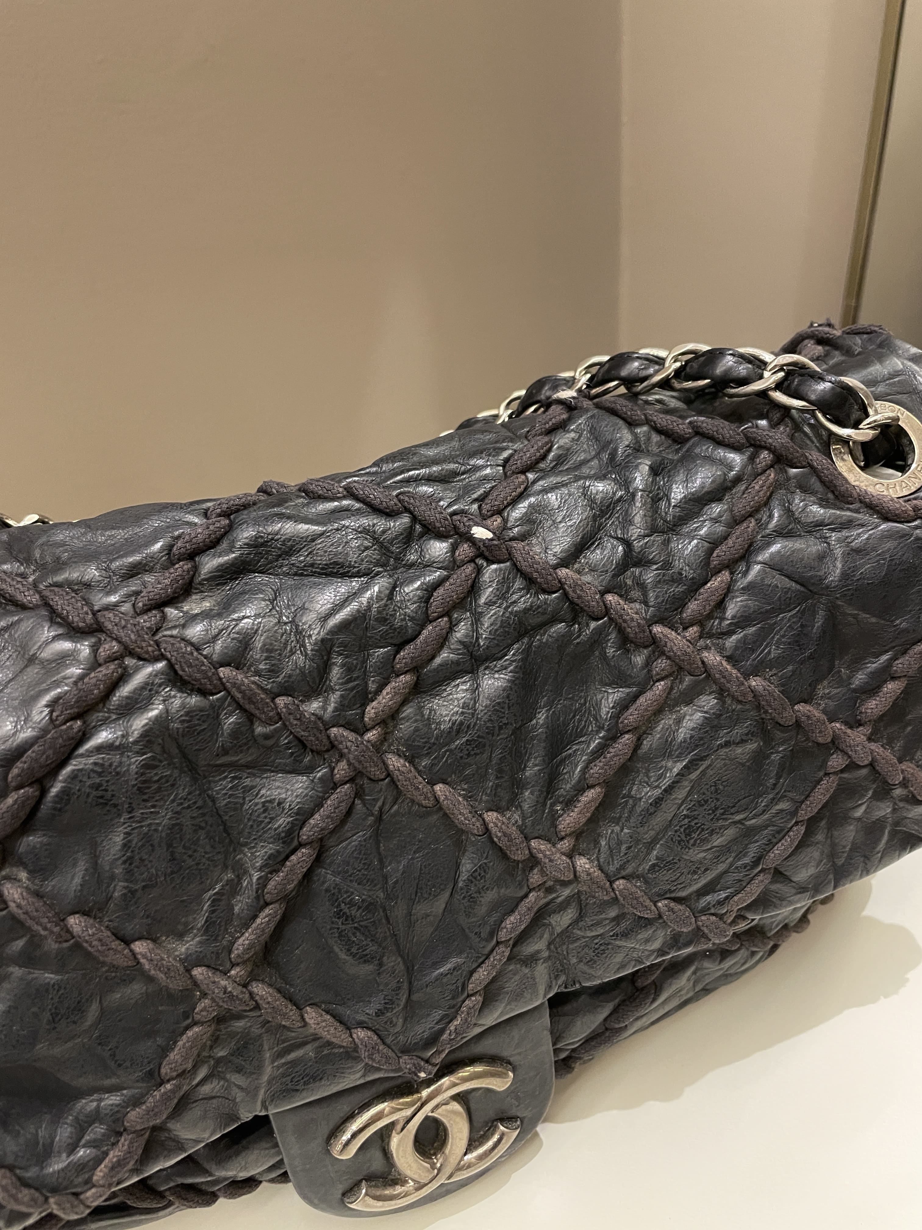 Chanel Ultra Stitch Classic Flap Black Distressed Leather