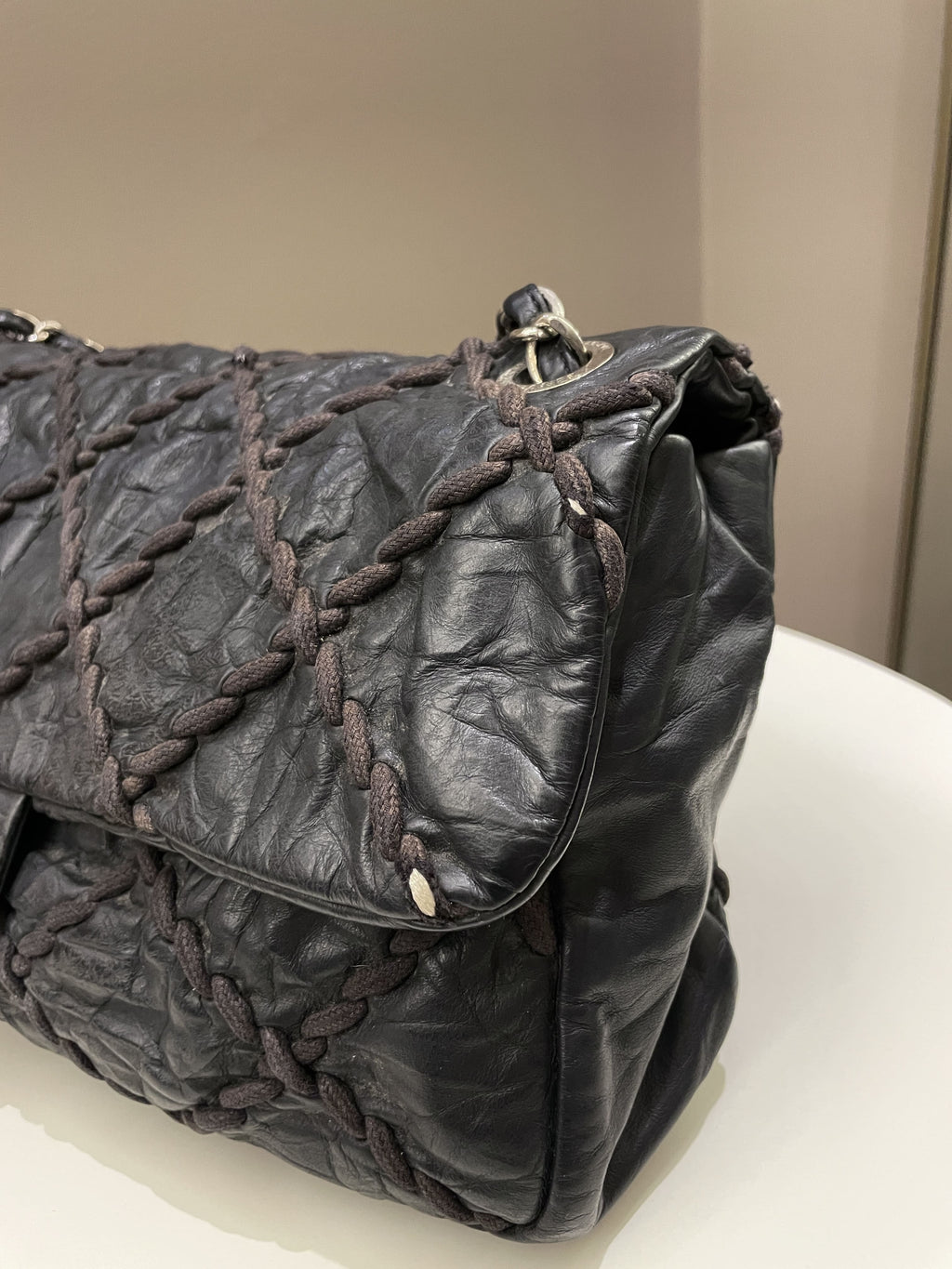 Chanel Ultra Stitch Classic Flap Black Distressed Leather
