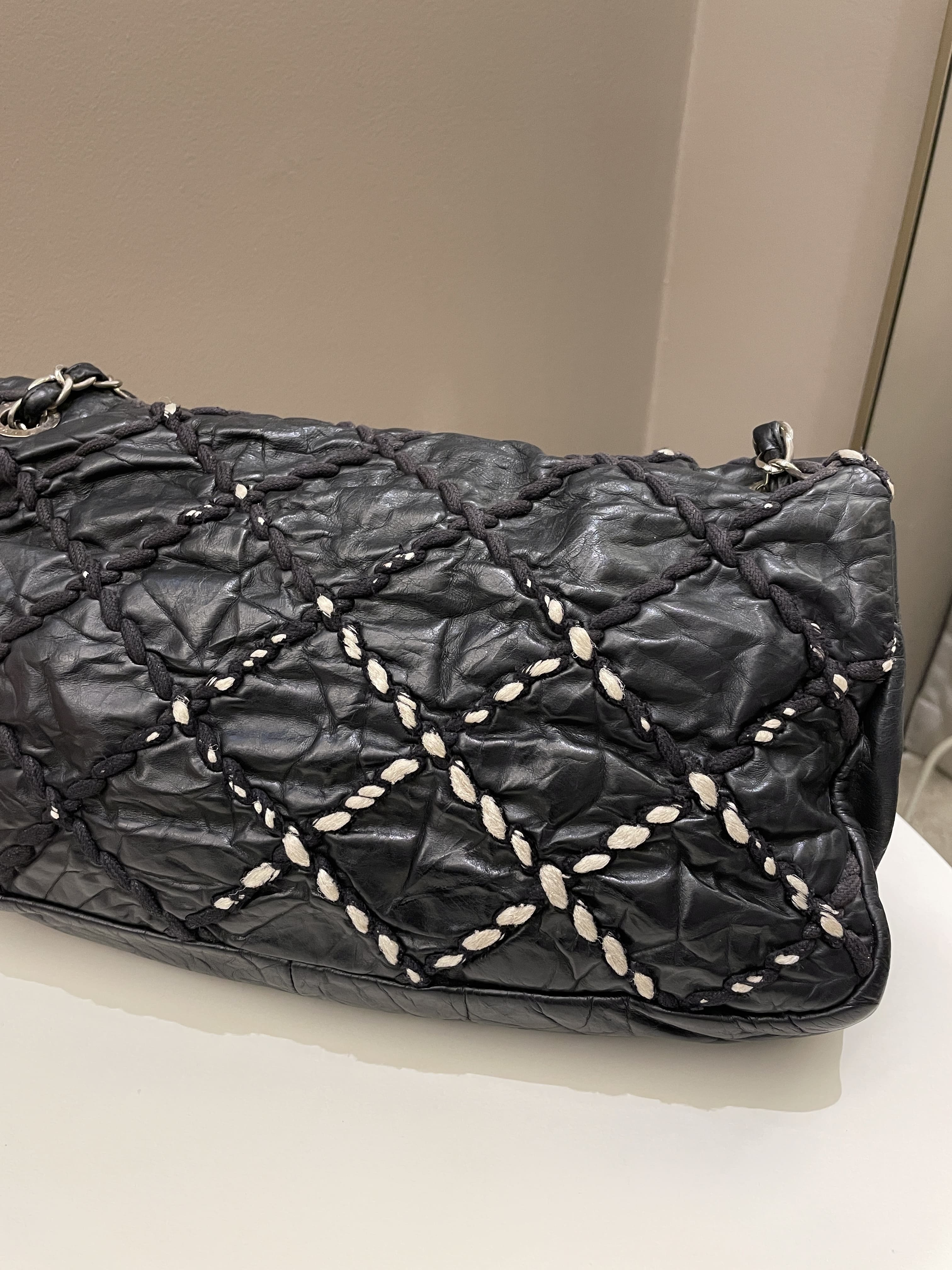 Chanel Ultra Stitch Classic Flap Black Distressed Leather