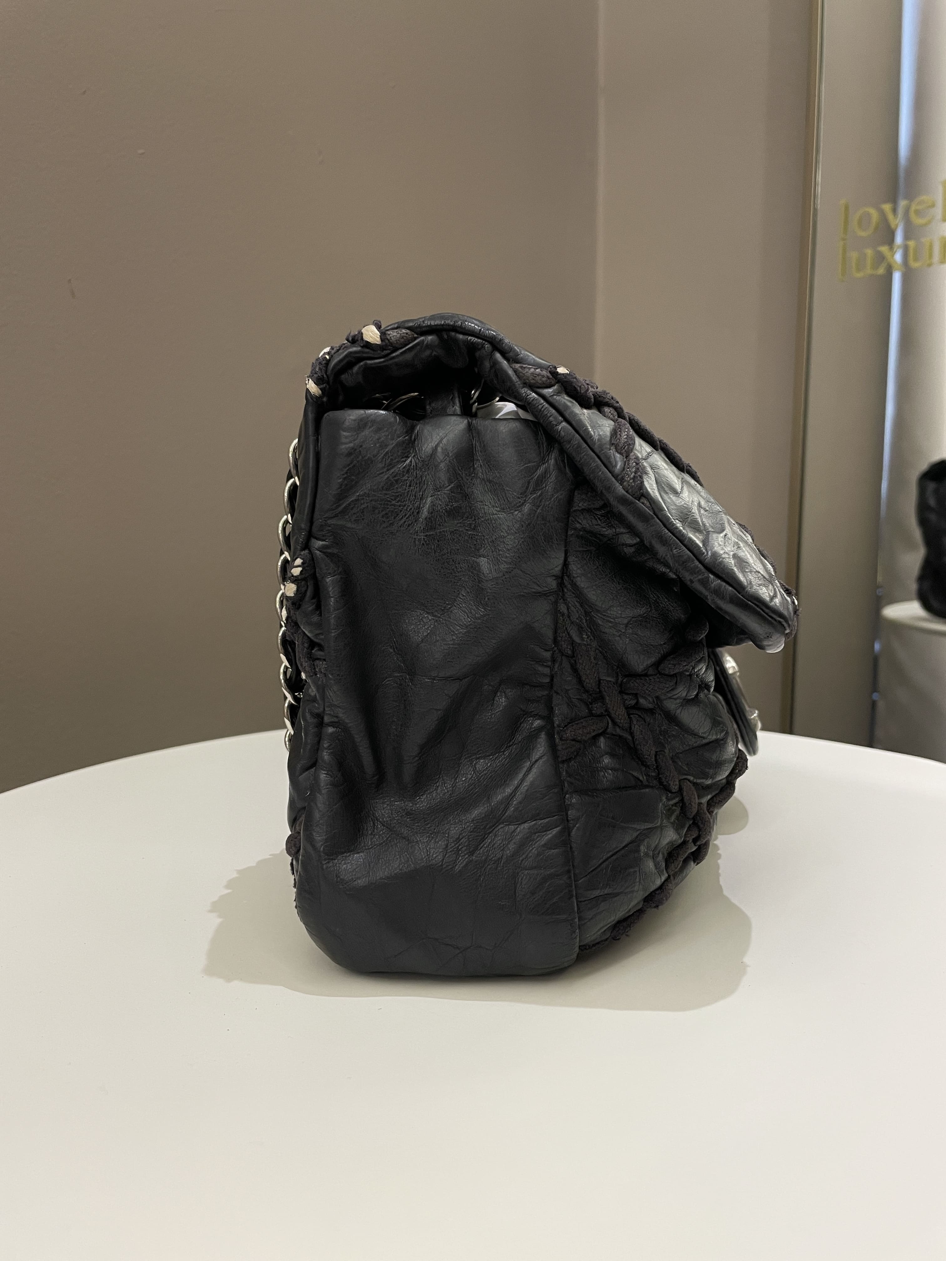 Chanel Ultra Stitch Classic Flap Black Distressed Leather