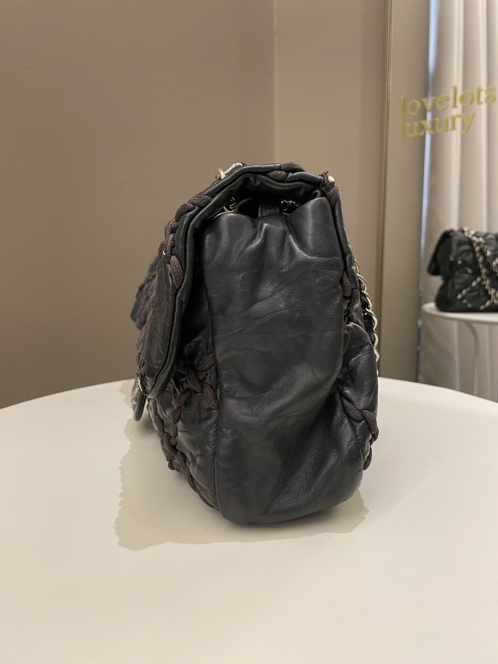 Chanel Ultra Stitch Classic Flap Black Distressed Leather