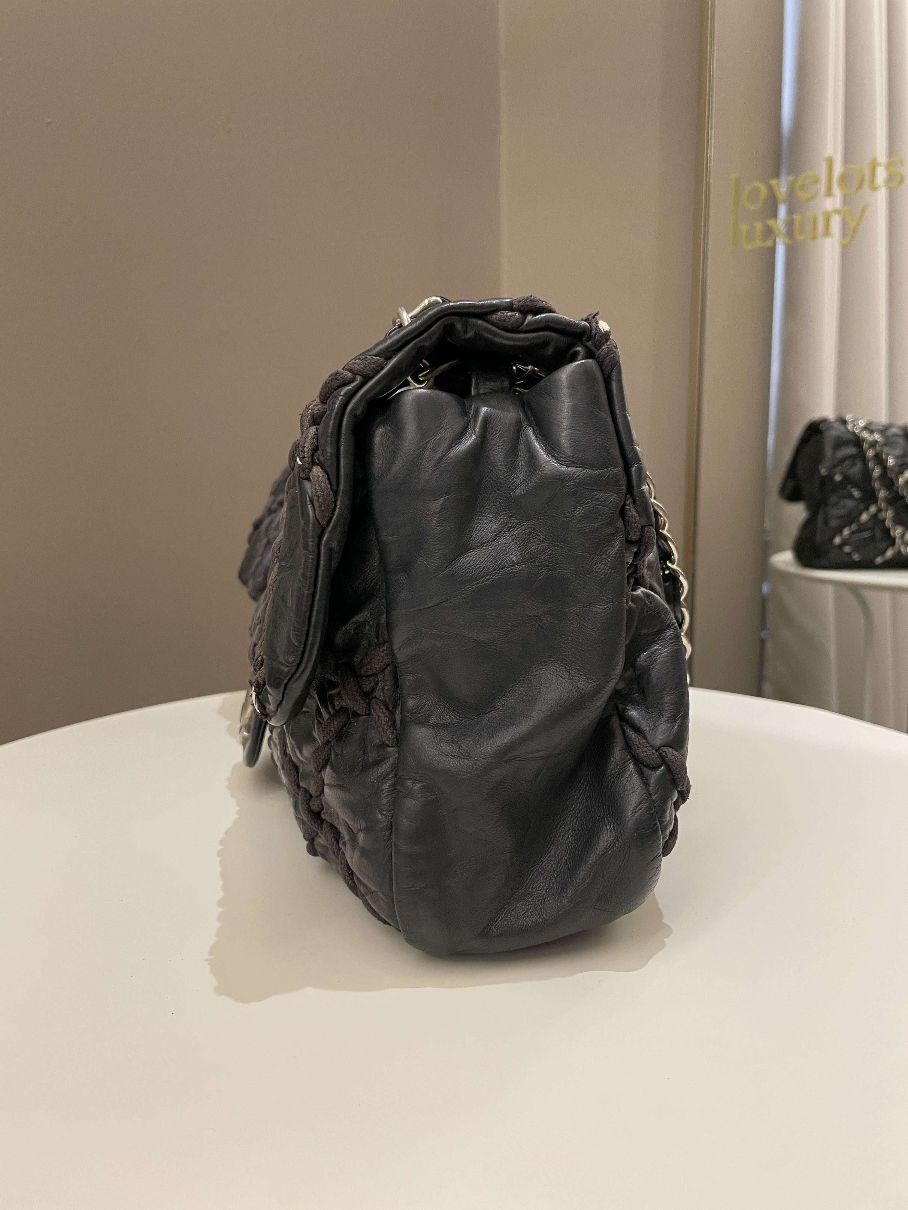 Chanel Ultra Stitch Classic Flap Black Distressed Leather