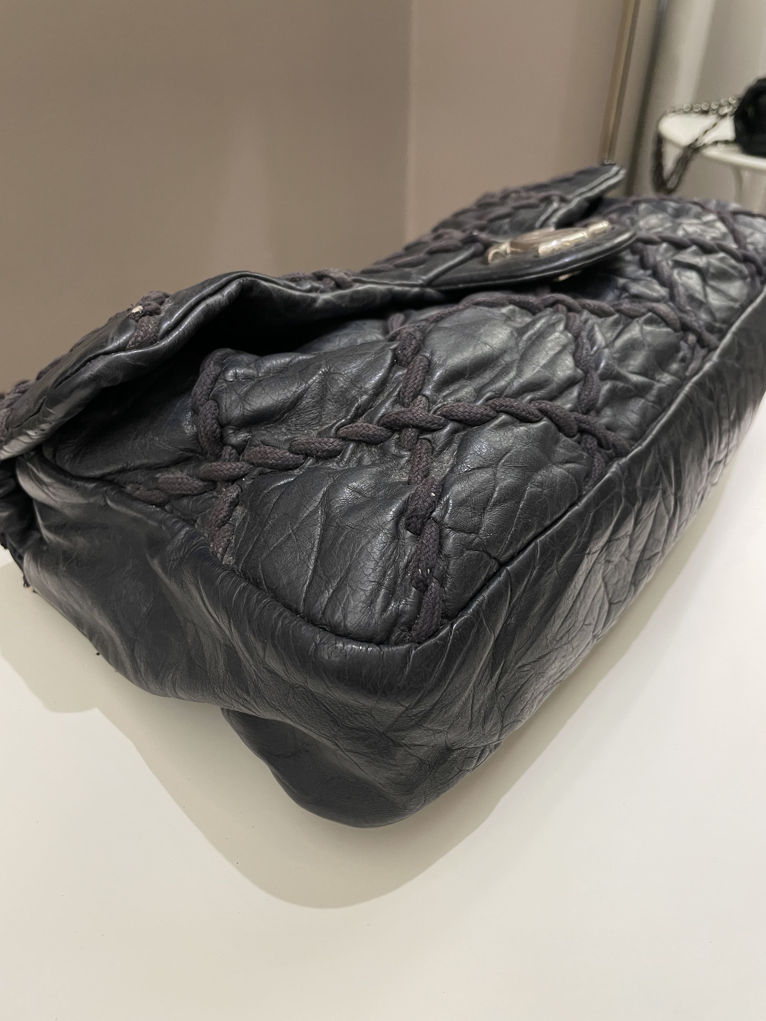 Chanel Ultra Stitch Classic Flap Black Distressed Leather