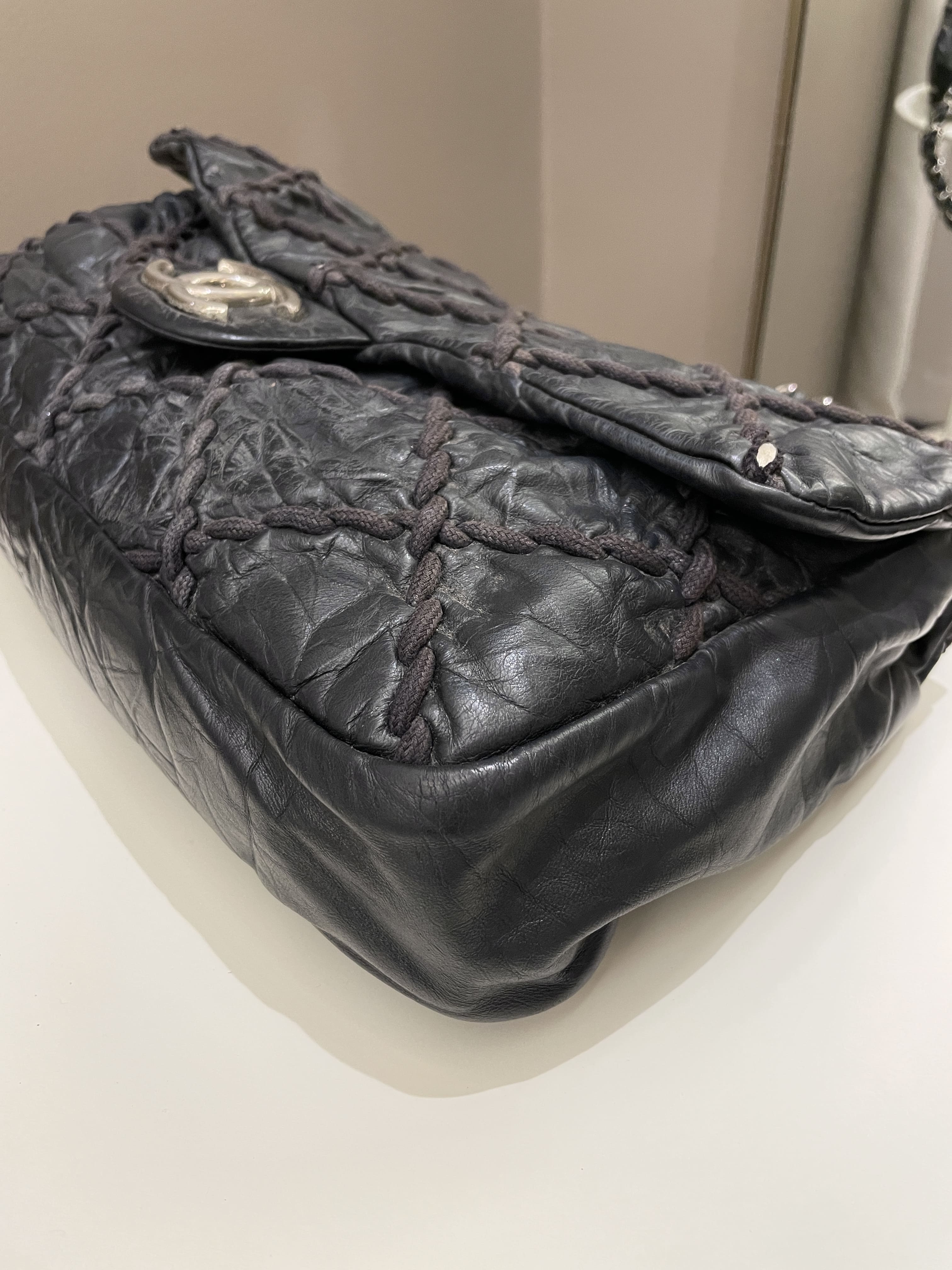 Chanel Ultra Stitch Classic Flap Black Distressed Leather
