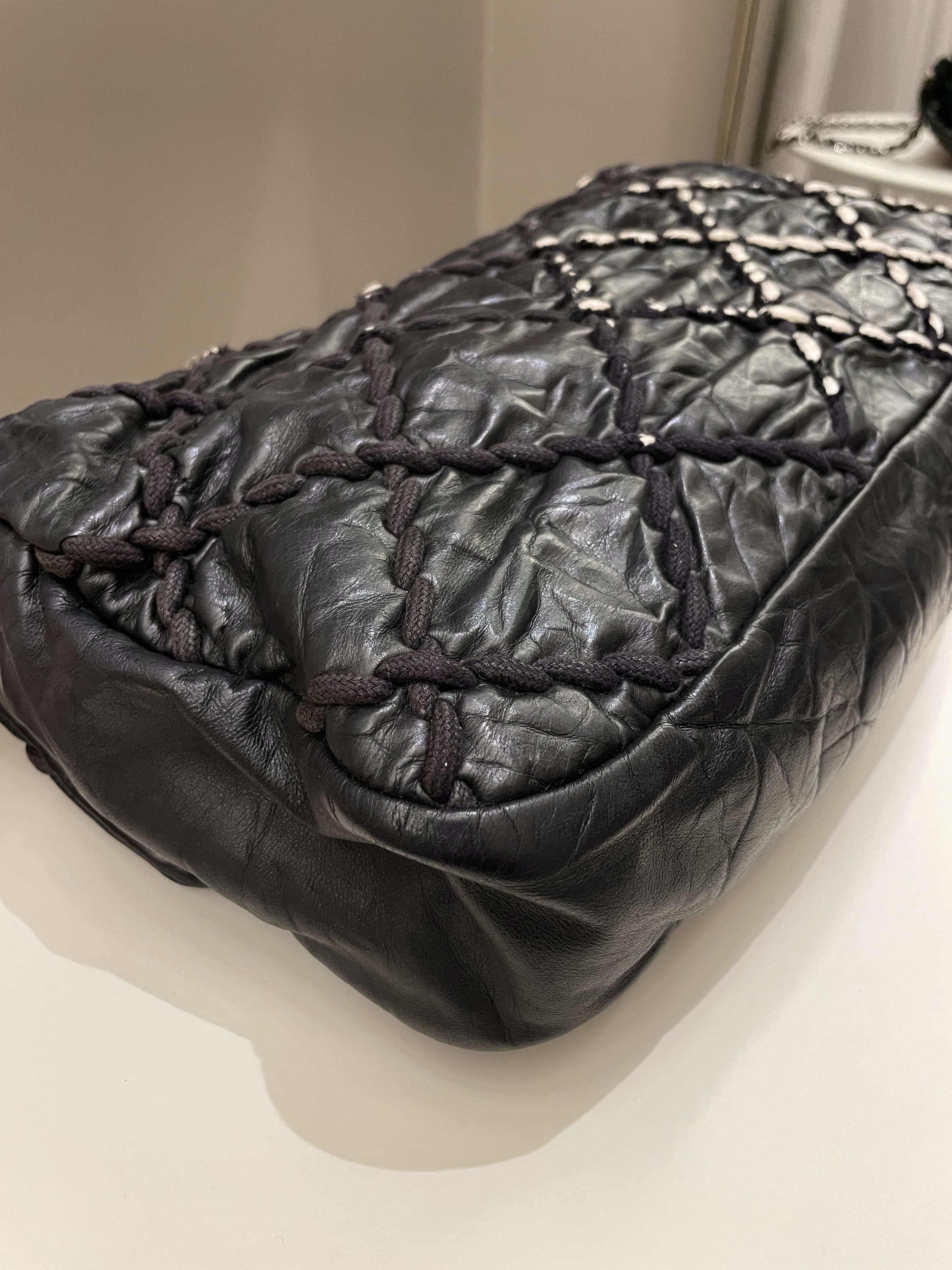 Chanel Ultra Stitch Classic Flap Black Distressed Leather