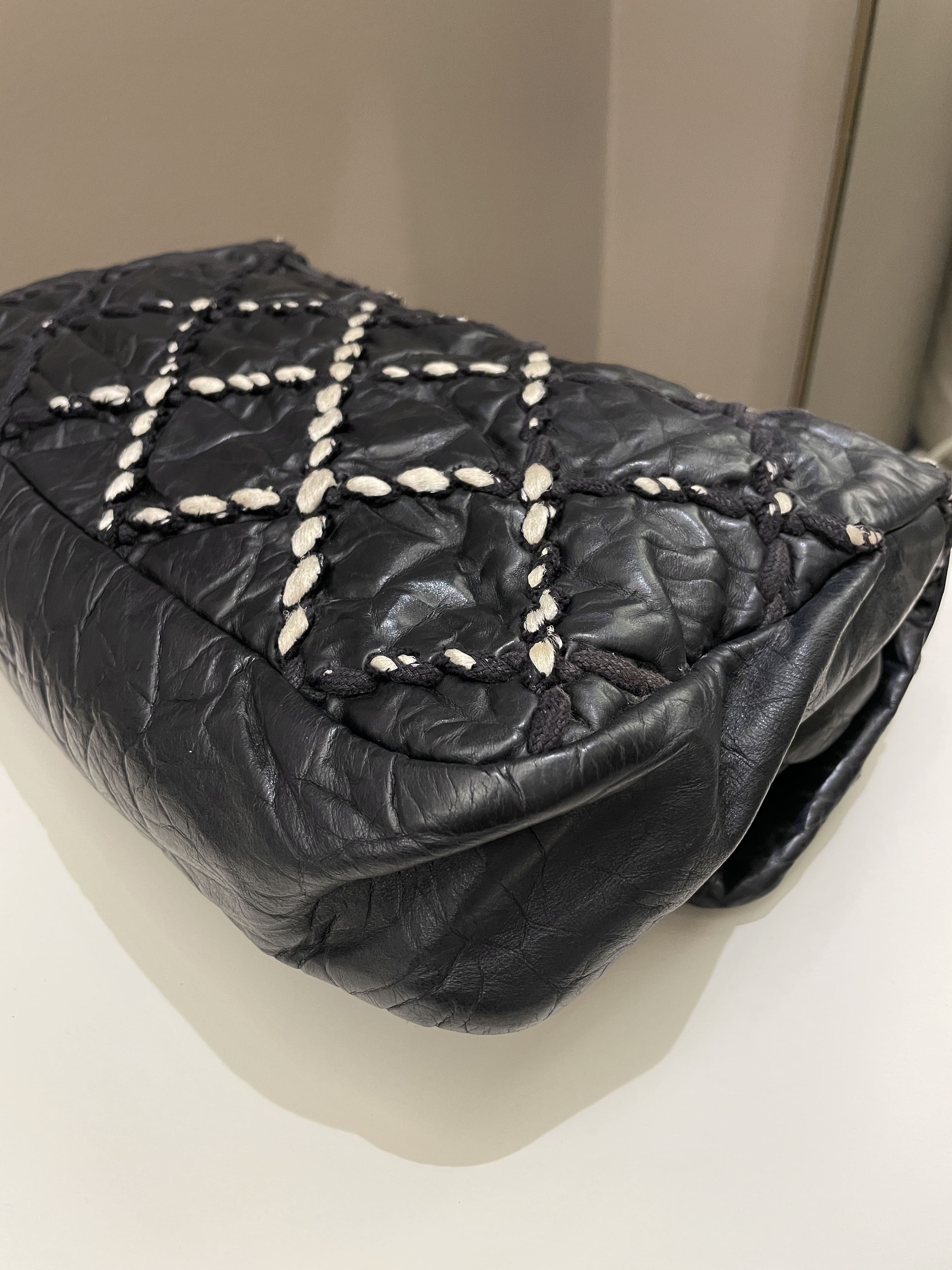 Chanel Ultra Stitch Classic Flap Black Distressed Leather