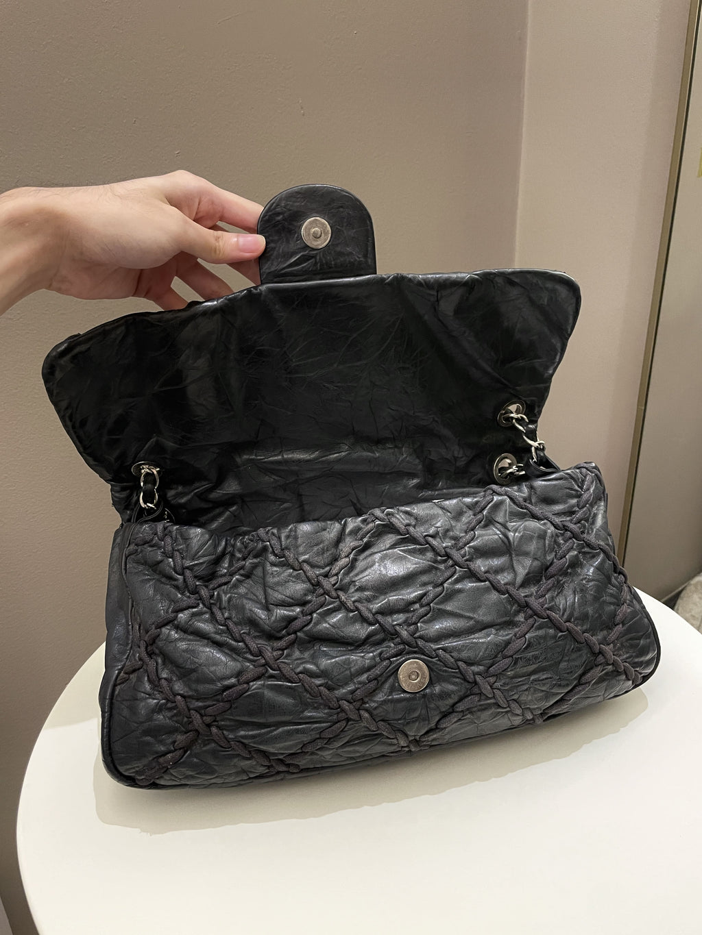 Chanel Ultra Stitch Classic Flap Black Distressed Leather