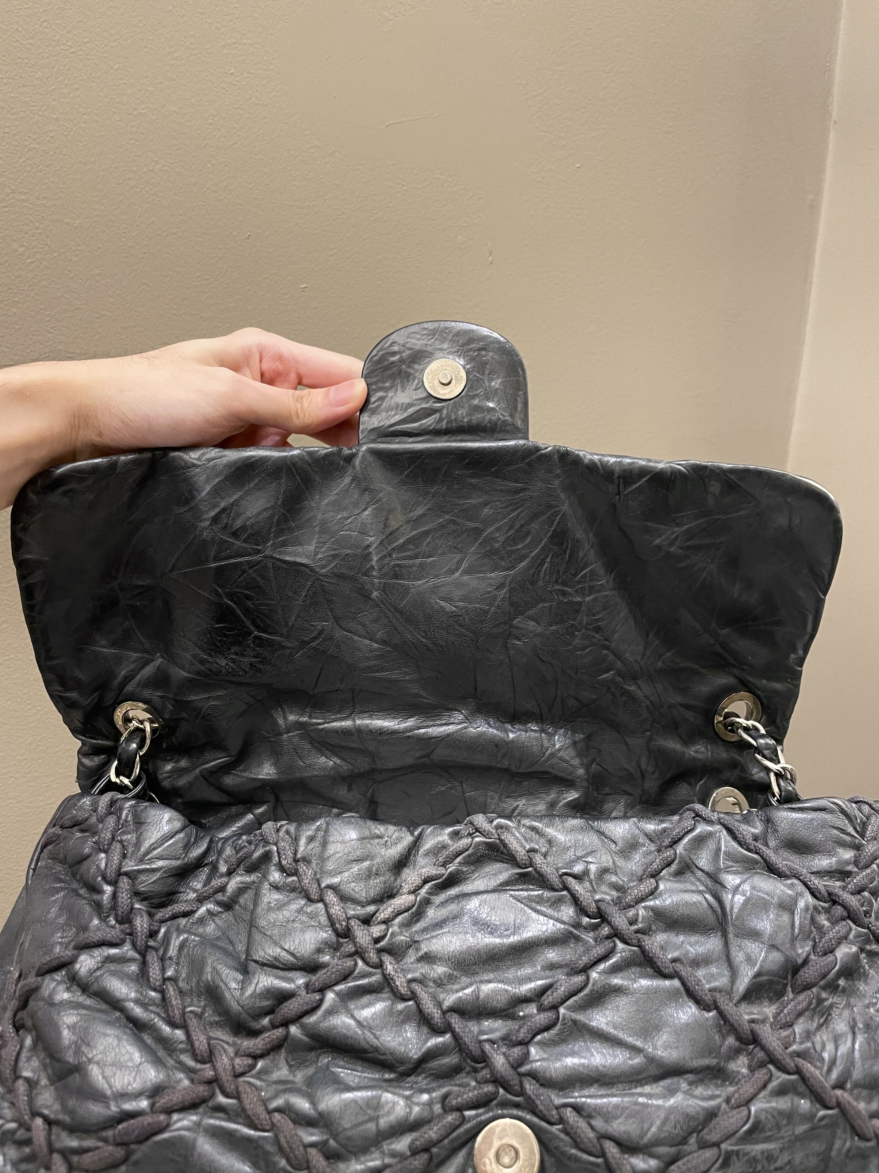 Chanel Ultra Stitch Classic Flap Black Distressed Leather