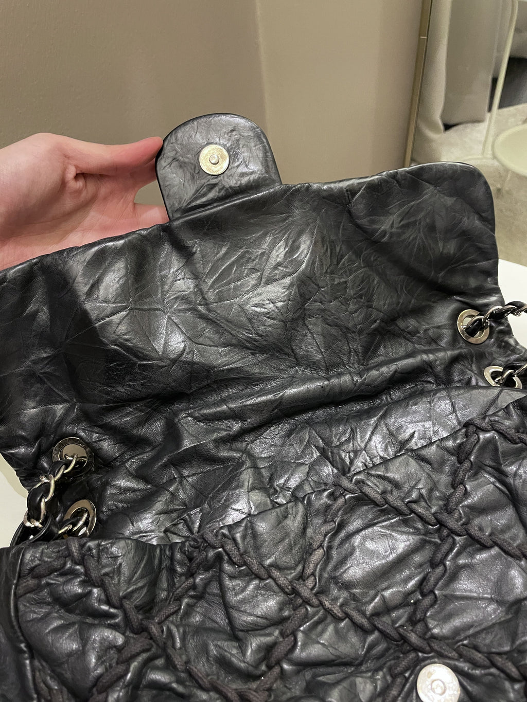 Chanel Ultra Stitch Classic Flap Black Distressed Leather