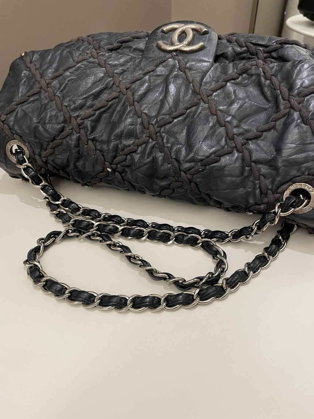 Chanel Ultra Stitch Classic Flap Black Distressed Leather