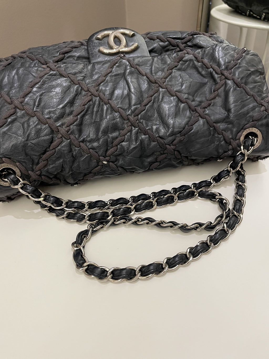 Chanel Ultra Stitch Classic Flap Black Distressed Leather
