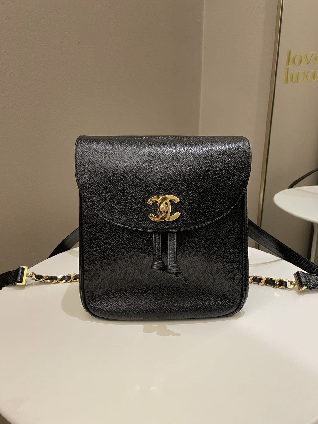 Chanel Vintage Cc Backpack  Black Caviar