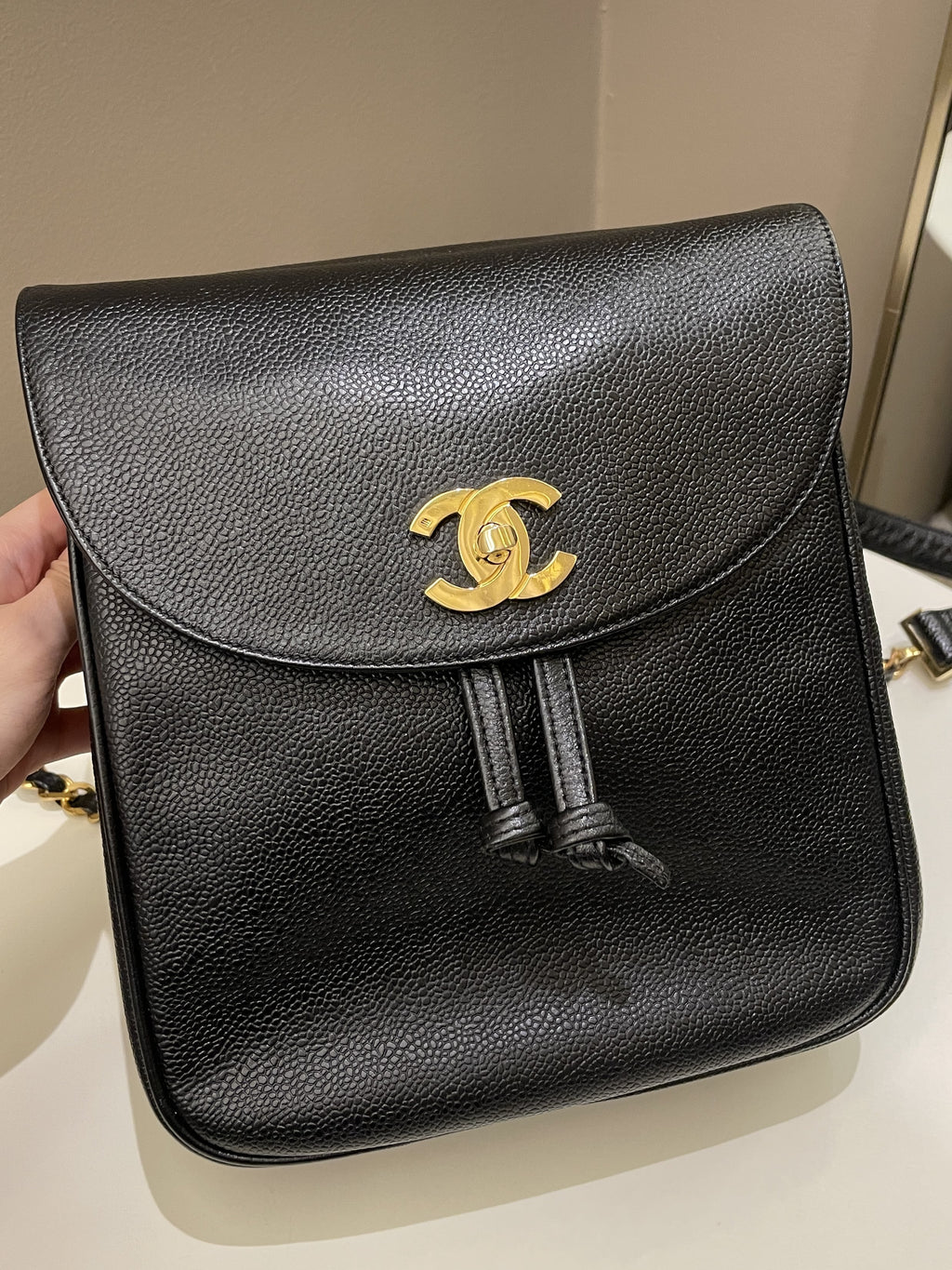 Chanel Vintage Cc Backpack  Black Caviar
