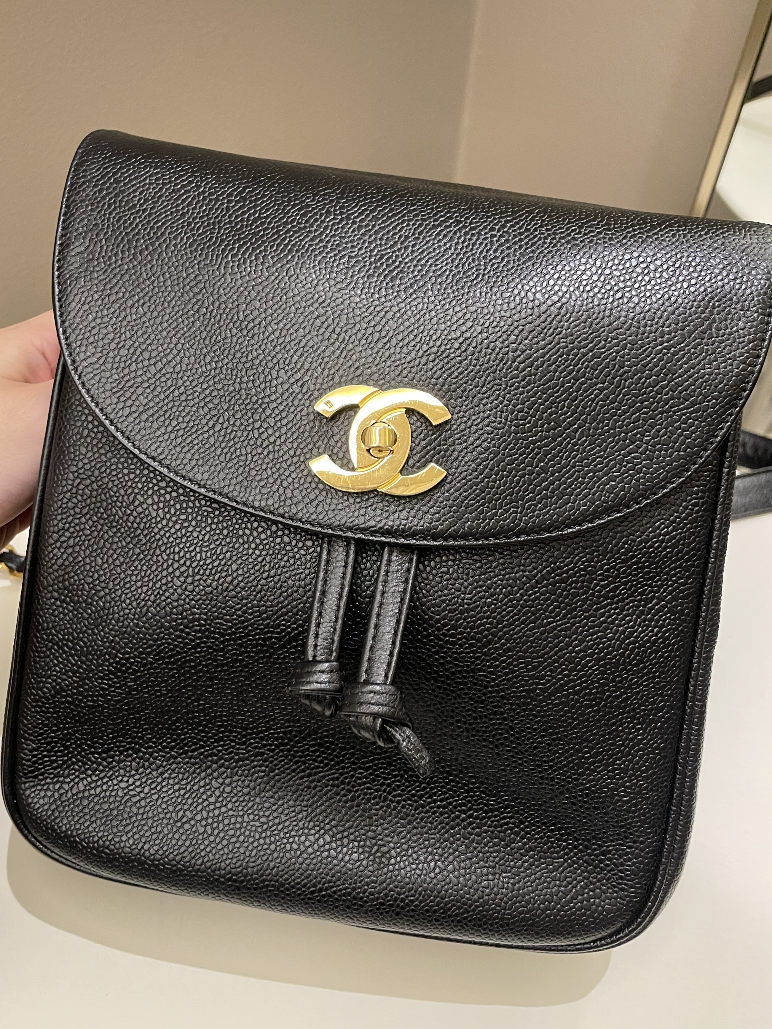 Chanel Vintage Cc Backpack  Black Caviar