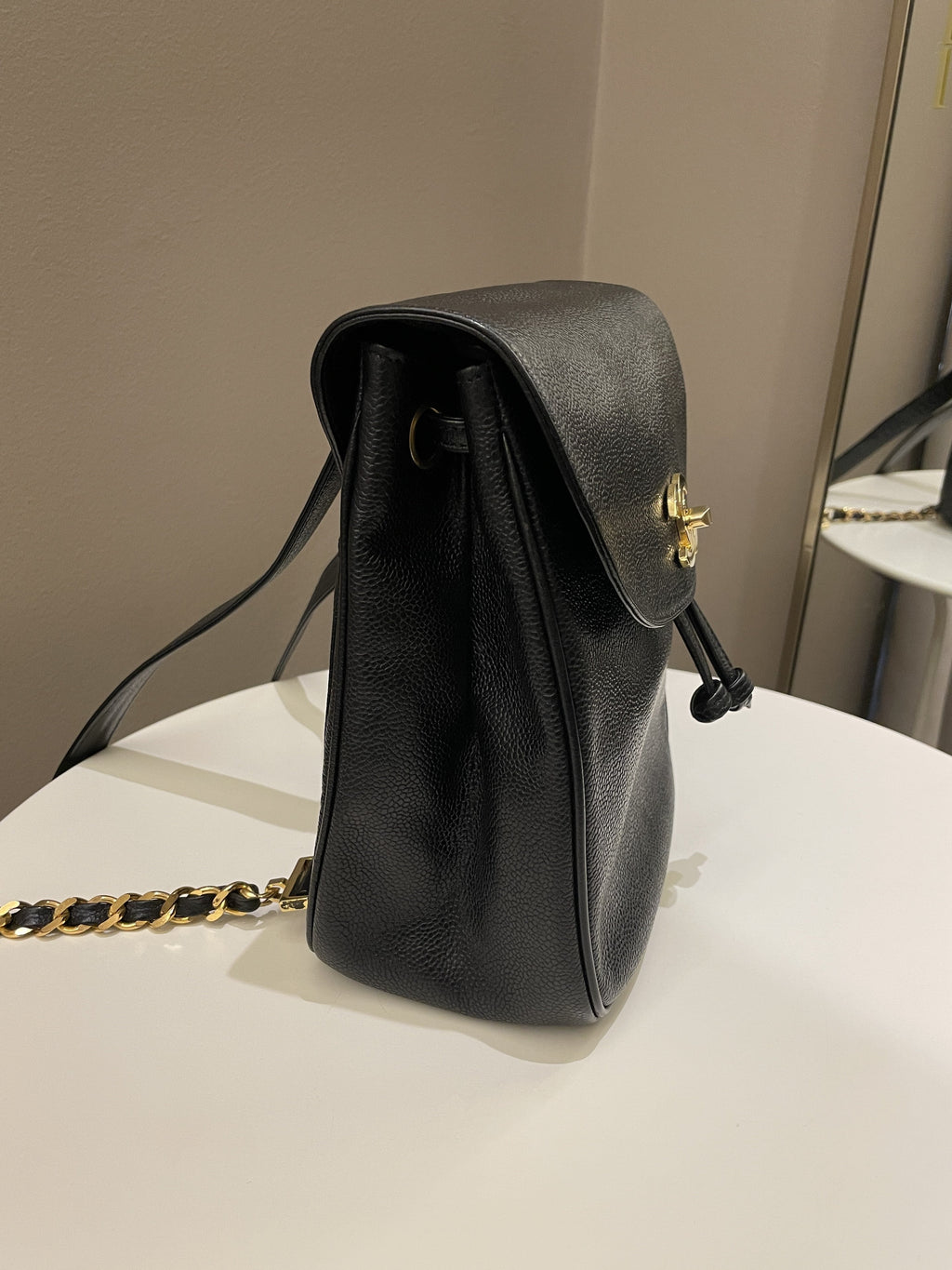 Chanel Vintage Cc Backpack  Black Caviar